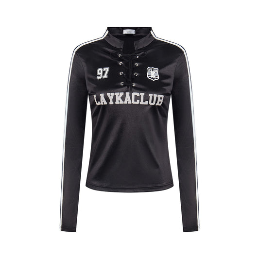 Lace-Up Club | Satin Sports Jersey Top - OMYGOODS