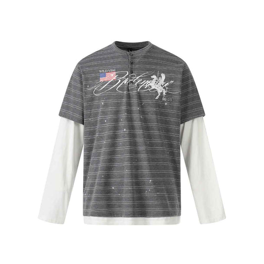 Bypass Layered Henley Long Sleeve T-shirt