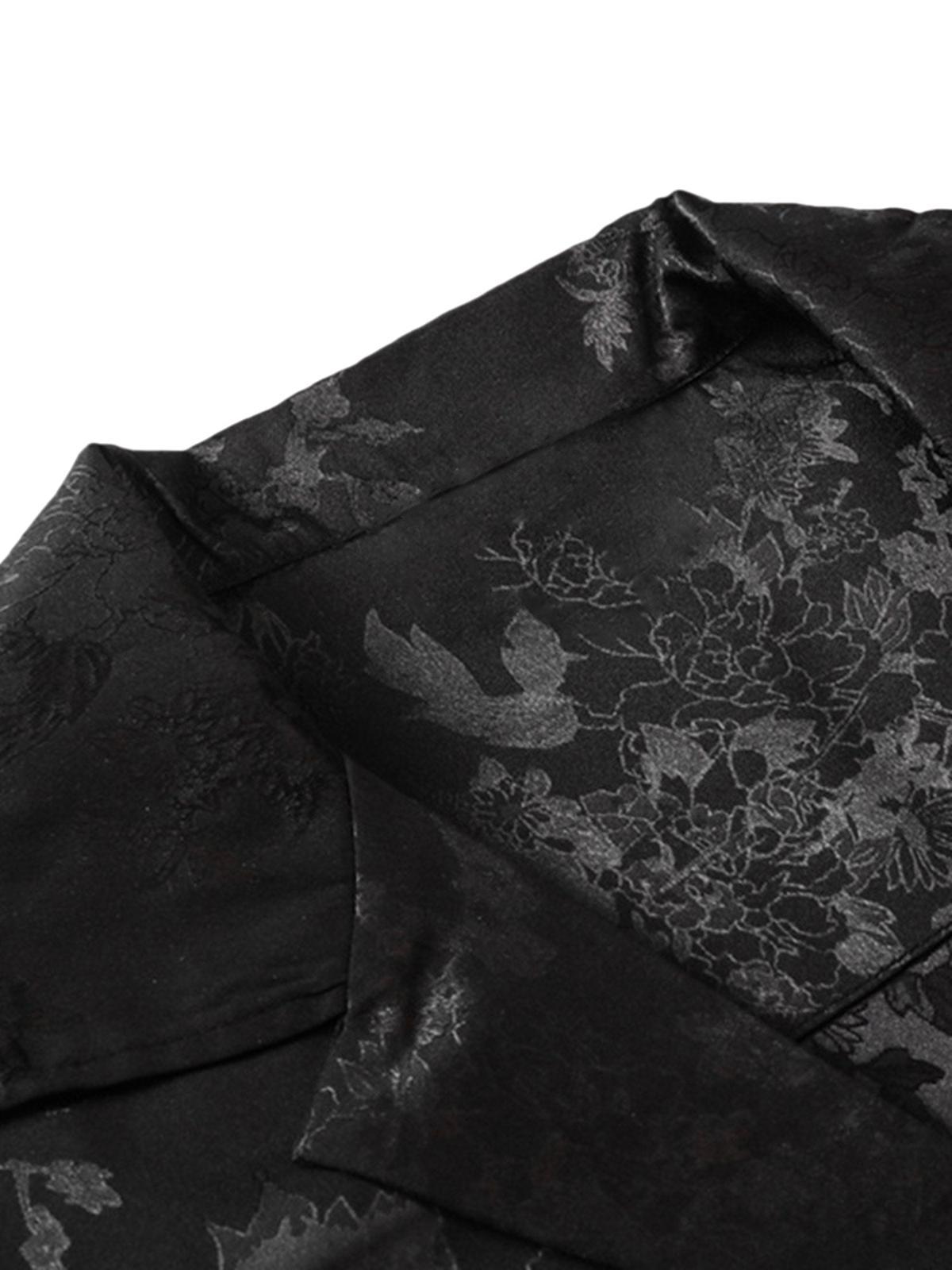 Omygoods Leaves Pattern Black Vintage Shirt