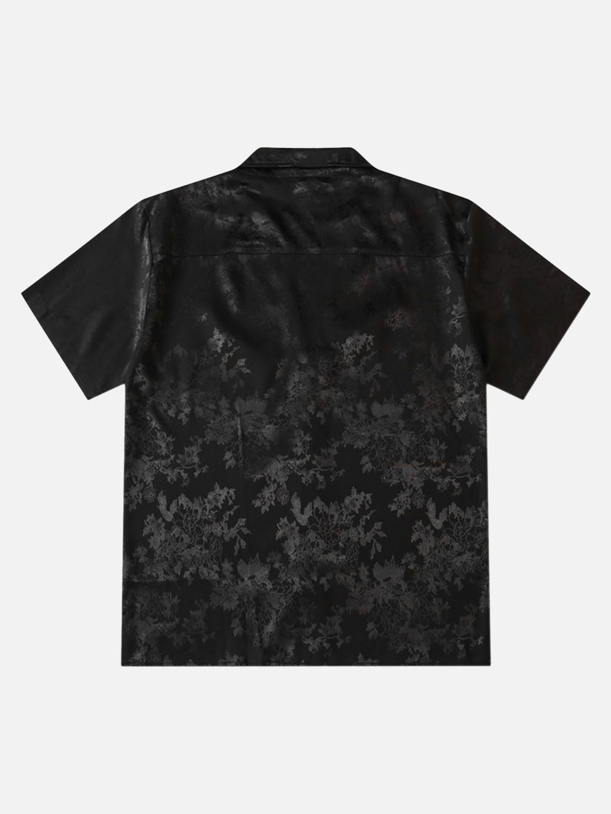 Omygoods Leaves Pattern Black Vintage Shirt