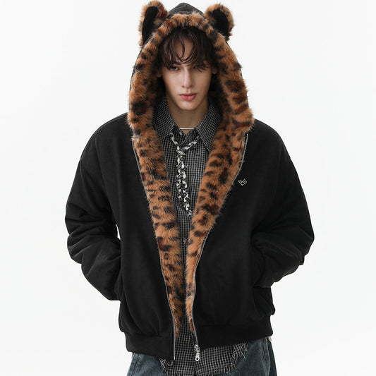 Leopard Fleece | Contrast Zip Jacket - OMYGOODS