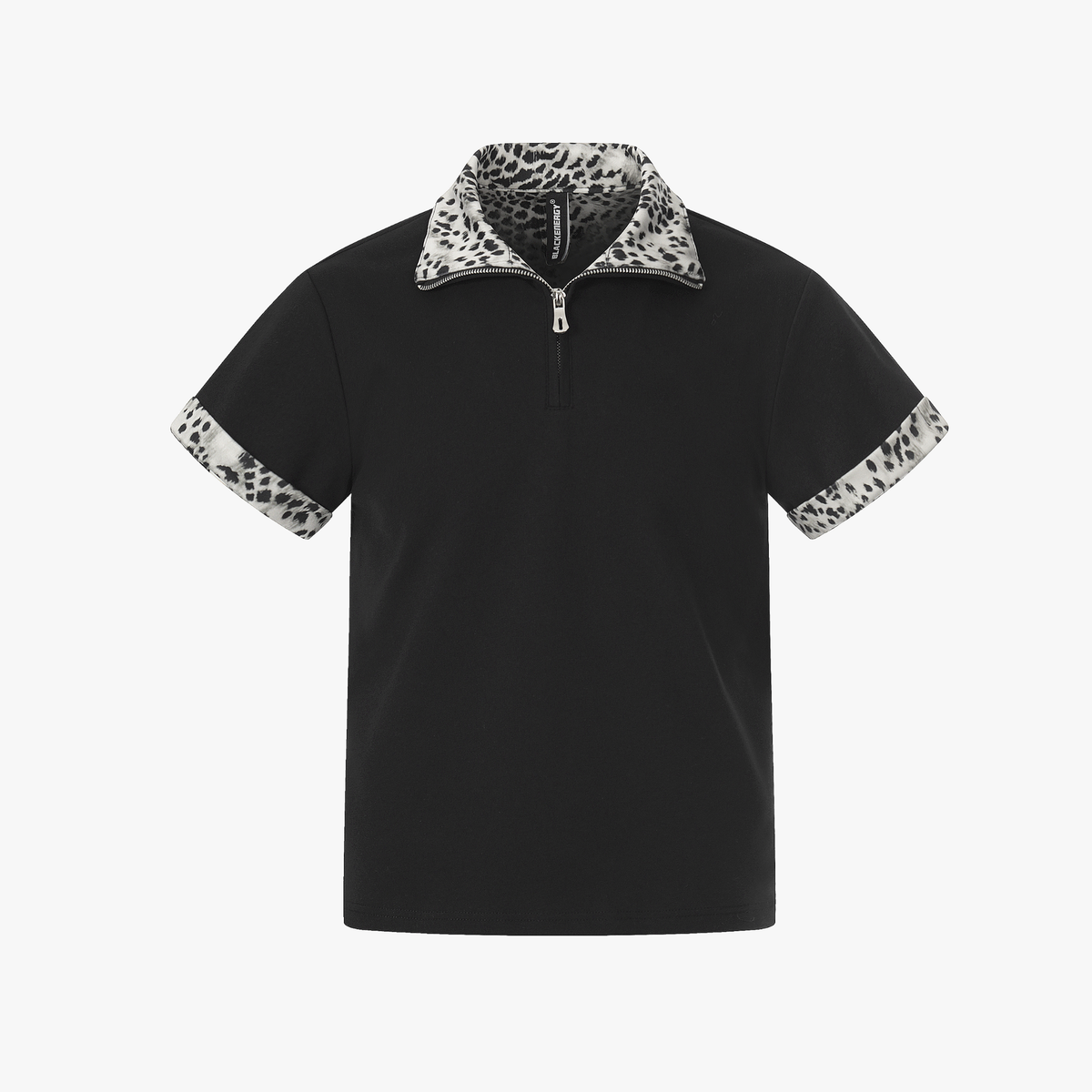 Leopard Trim Half Zip Polo T-Shirt - Stylish Casualwear - OMYGOODS