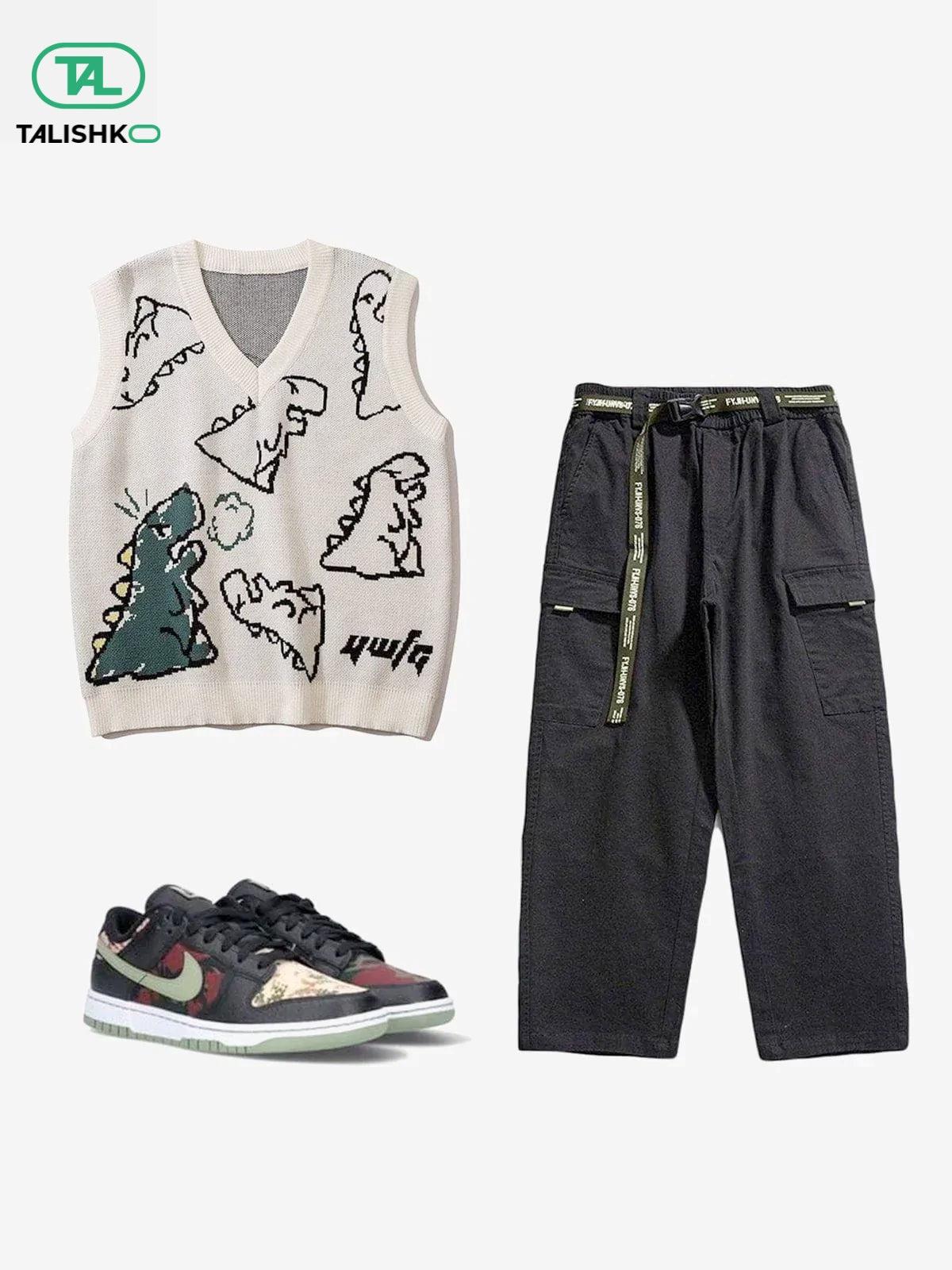 Omygoods Little Dinosaur Graphic Sweater Vest