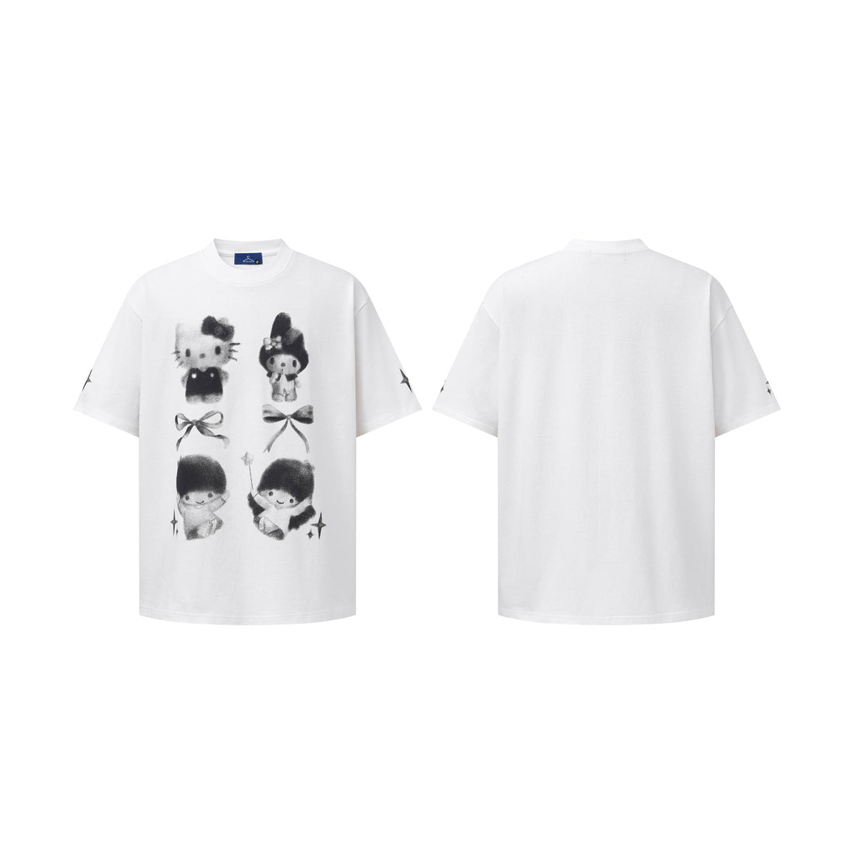 Loose Round Neck Short Sleeve Cartoon KT Cat Print T-Shirt for Women - OMYGOODS