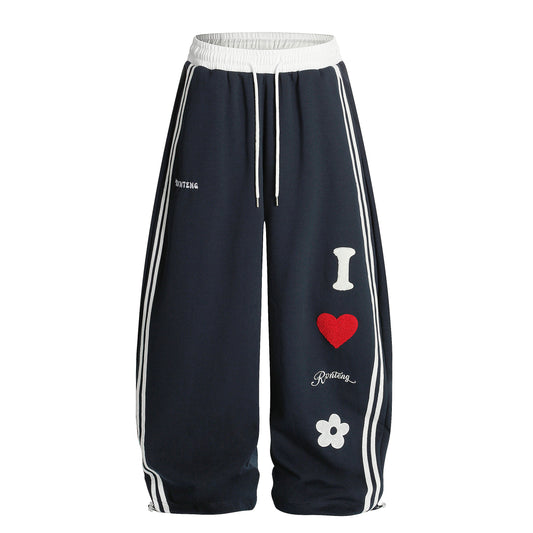 Love Track | Heart Patch Wide-Leg Track Pants - OMYGOODS