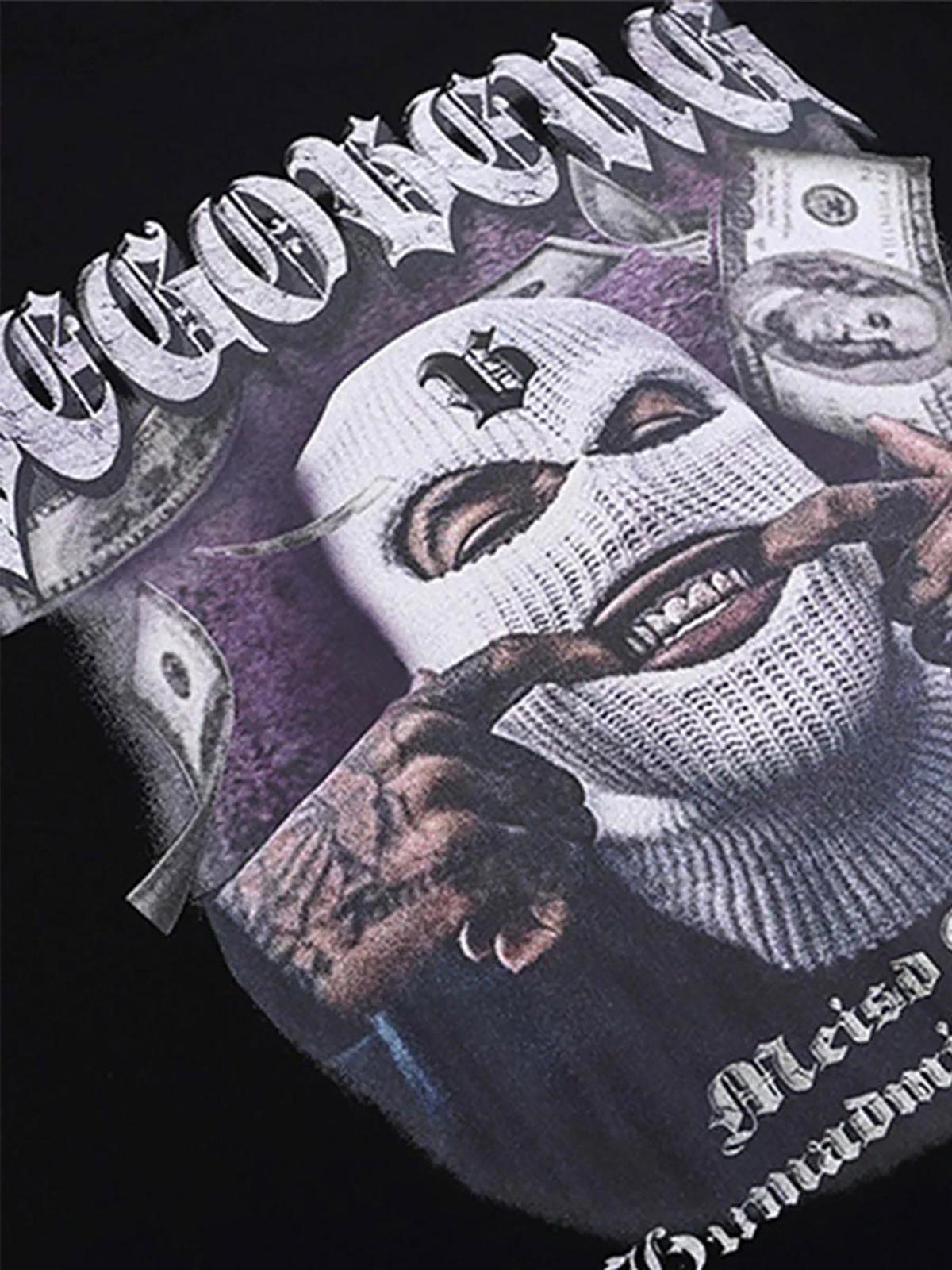 Omygoods Masked Gangster Portrait Printed T-Shirt