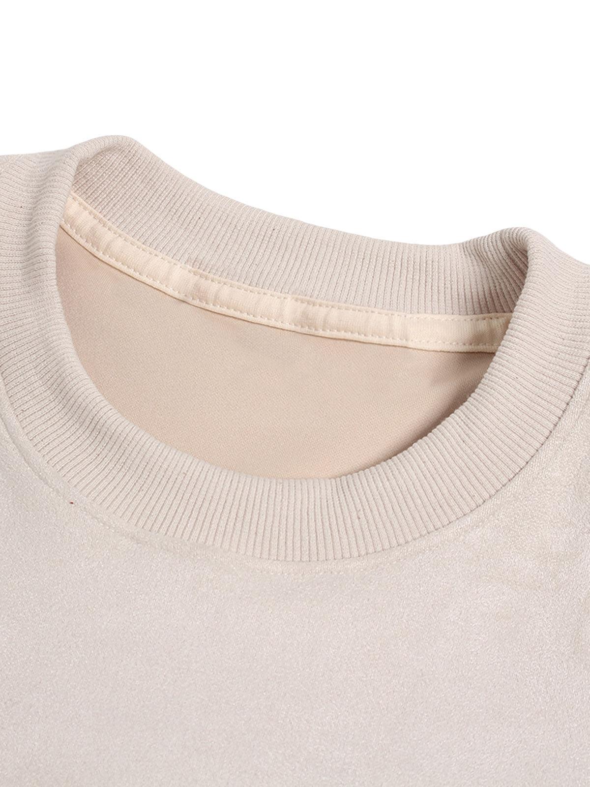 Omygoods Metallic Print Suede Crew Neck T-Shirt