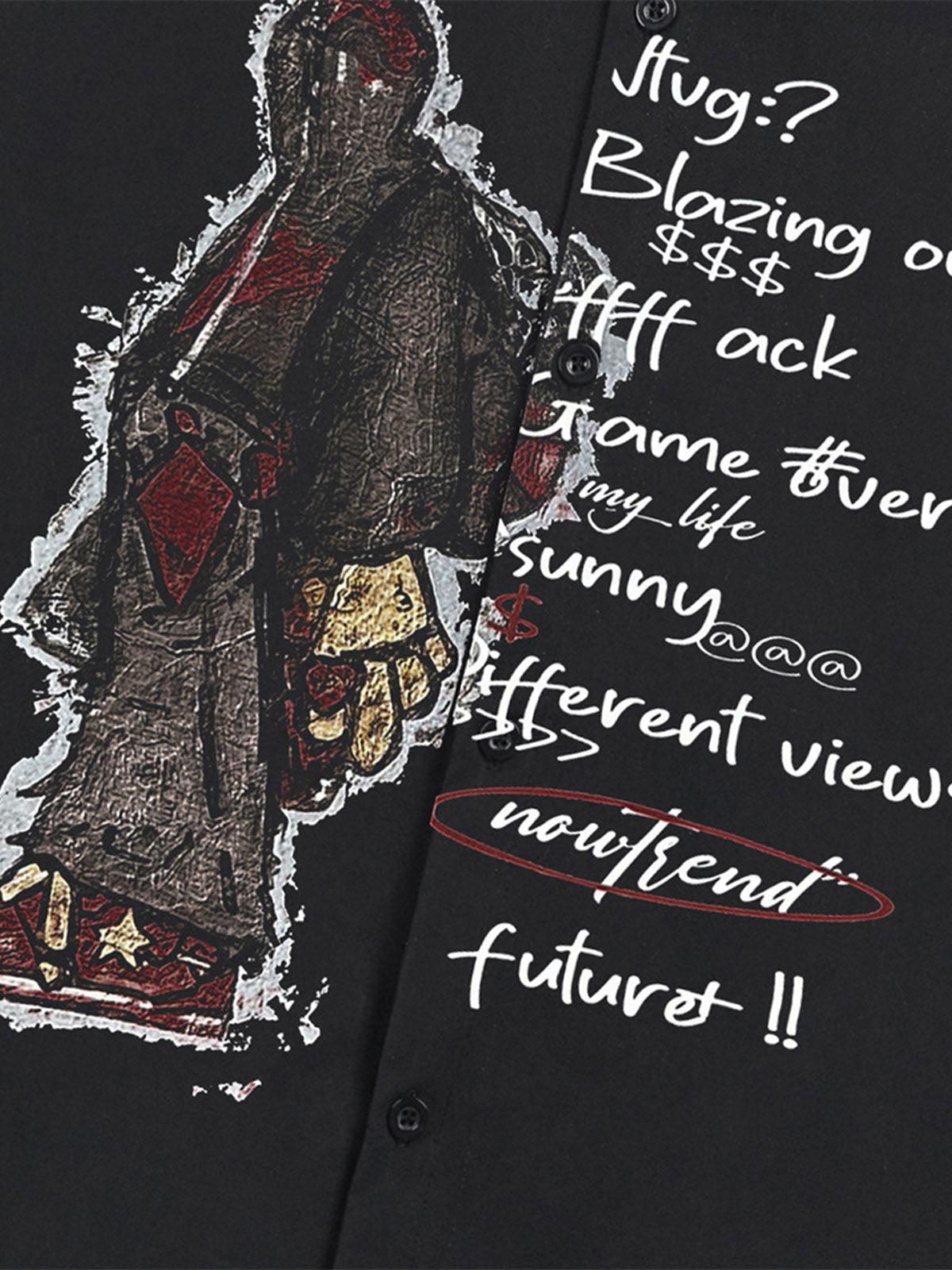 Omygoods Oversized Graphic Cartoon Letter Print Short-Sleeve Shirt