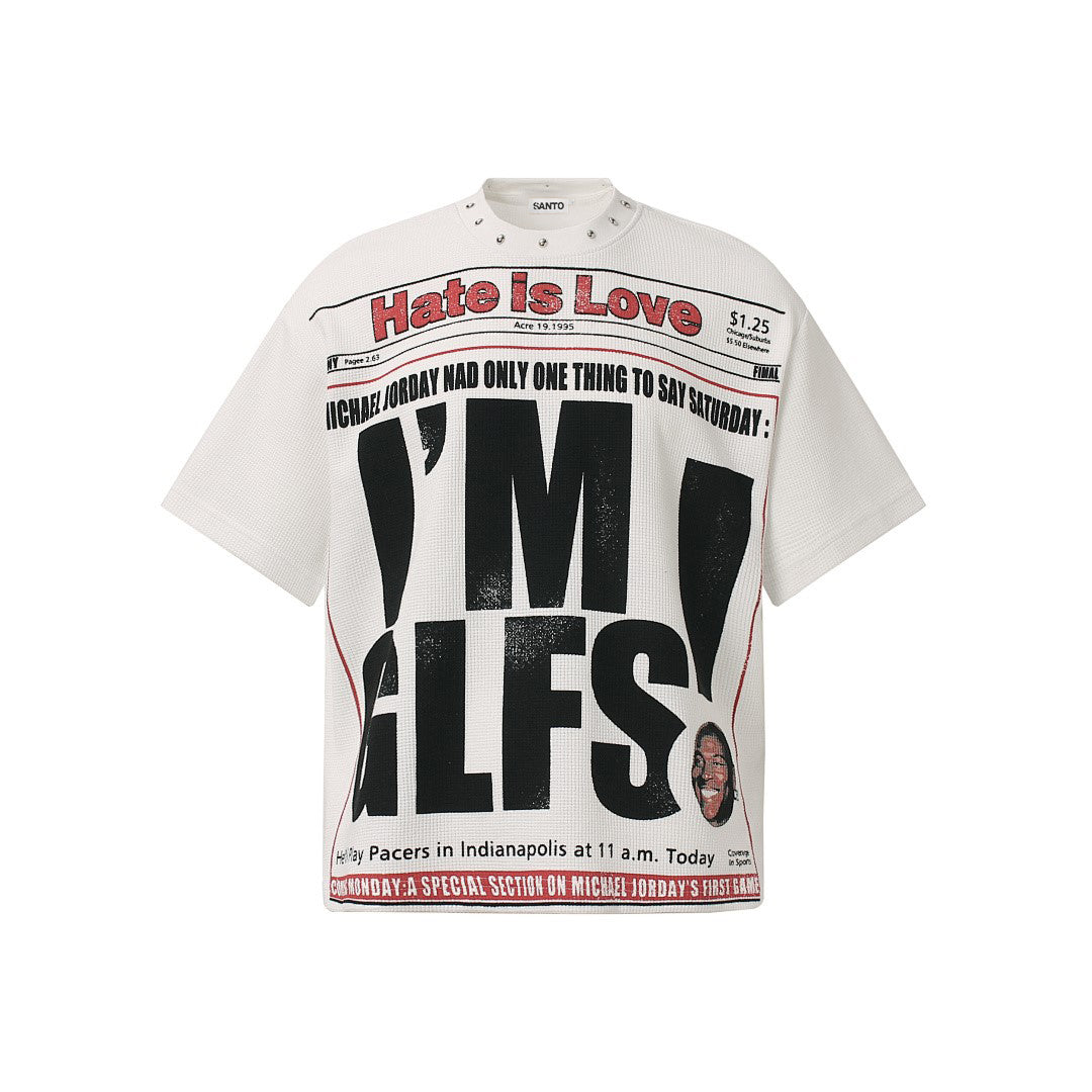 Oversized Newspaper Headline Waffle T-Shirt - OMYGOODS