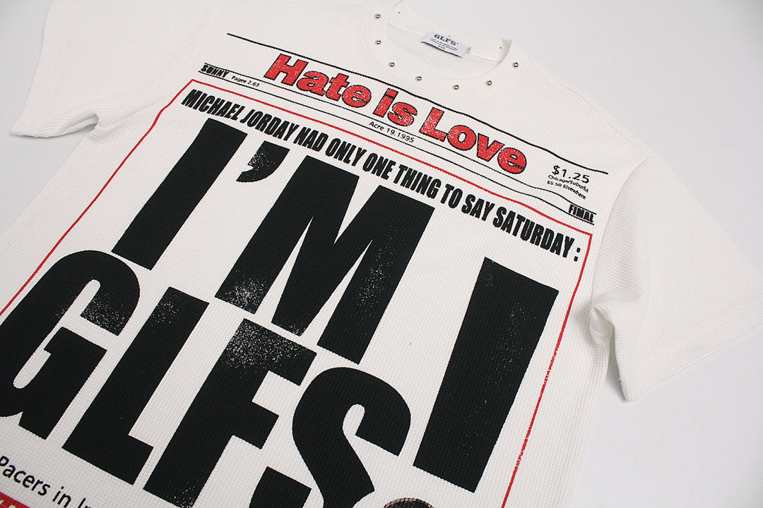 Oversized Newspaper Headline Waffle T-Shirt - OMYGOODS