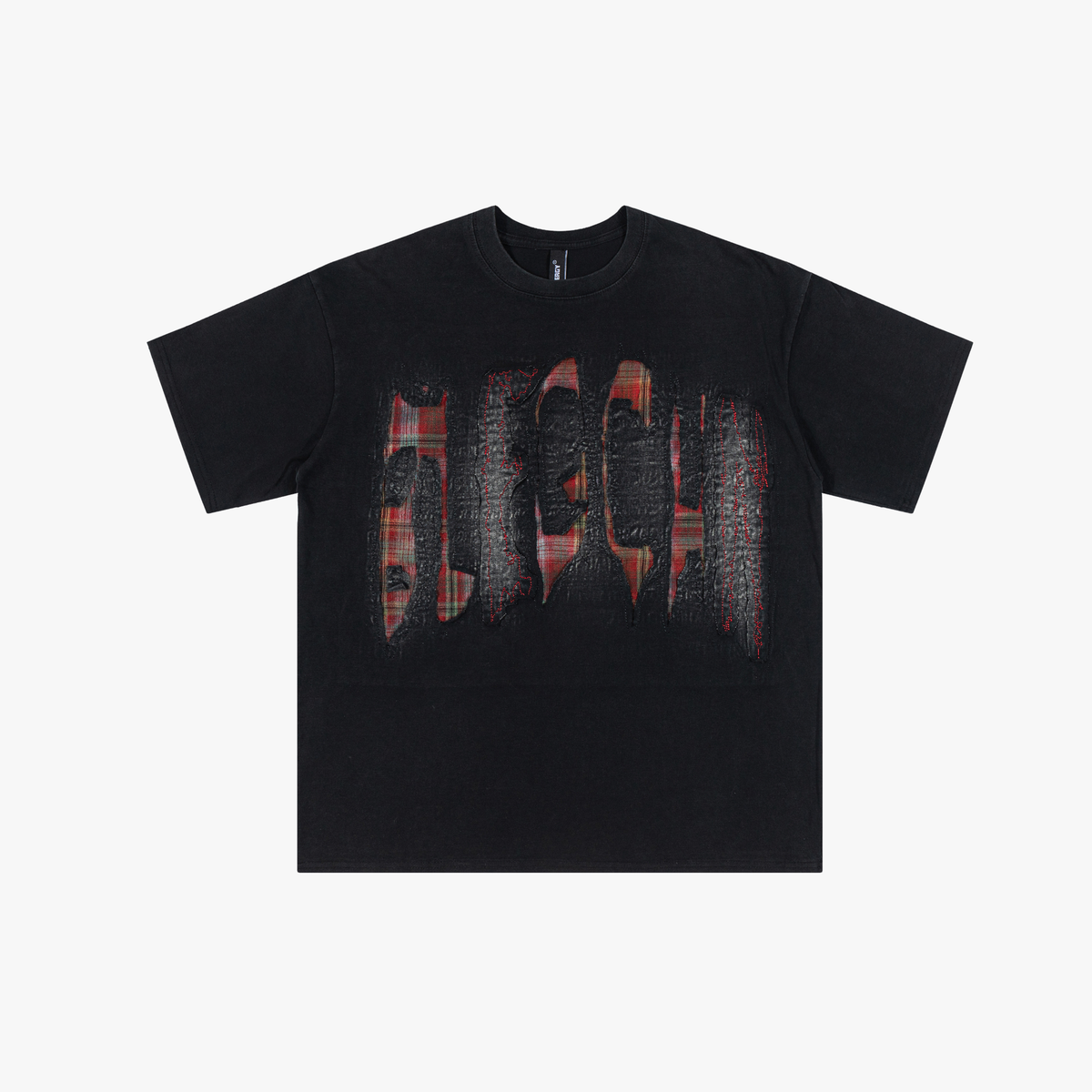 Oversized Plaid Patchwork Distressed T-Shirt for Effortless Style - OMYGOODS