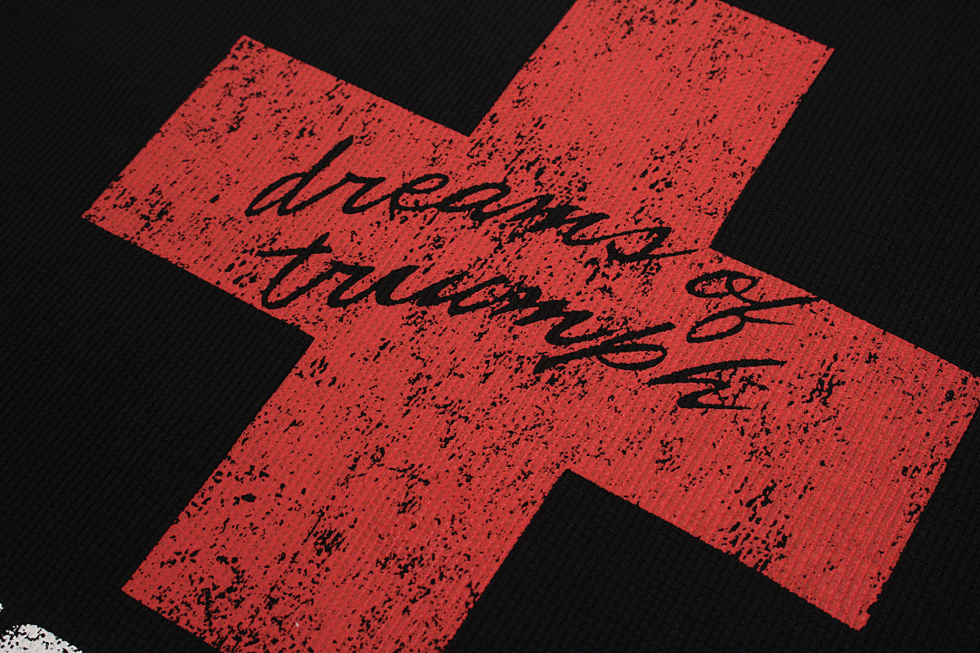 Oversized Red Cross Graphic Streetwear T-Shirt for Bold Style - OMYGOODS