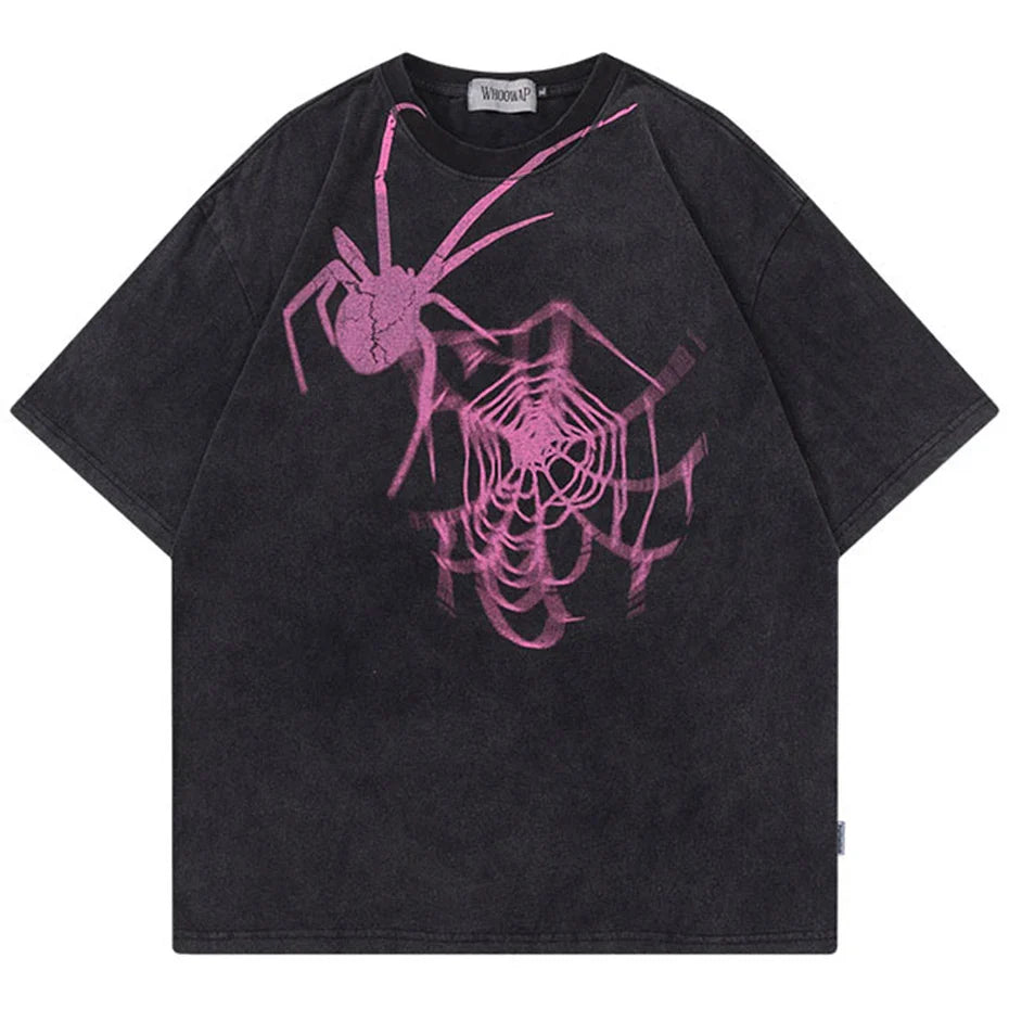 Oversized Spider Print T-shirts - OMYGOODS