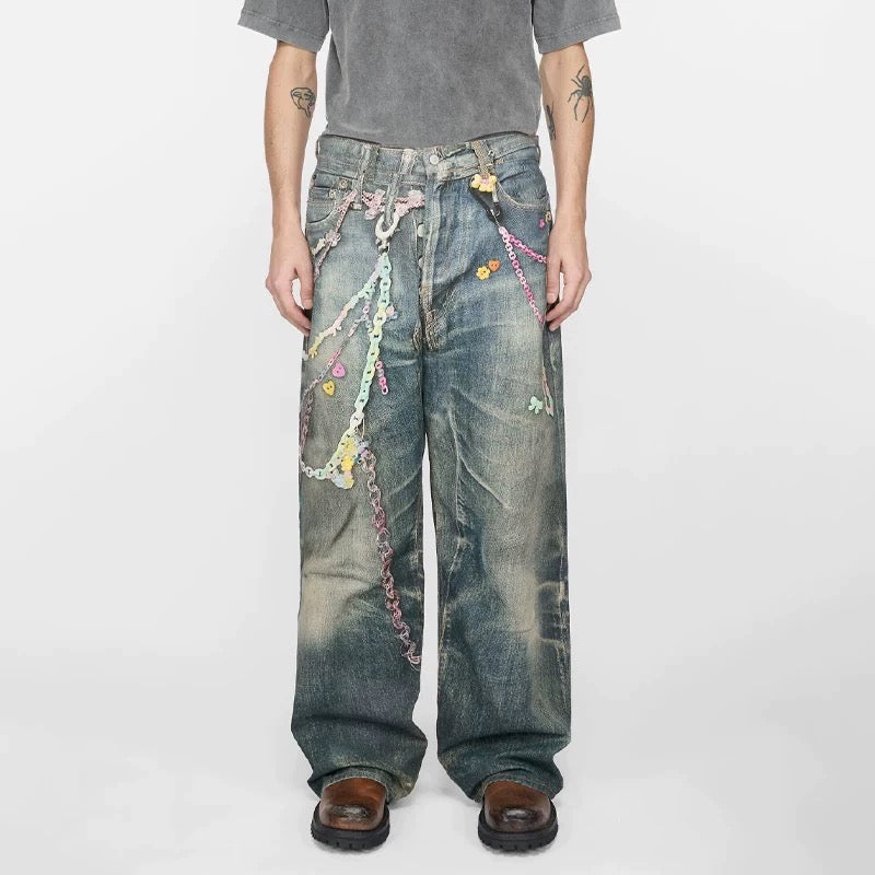 Pastel Chain Print | Denim Jeans - OMYGOODS