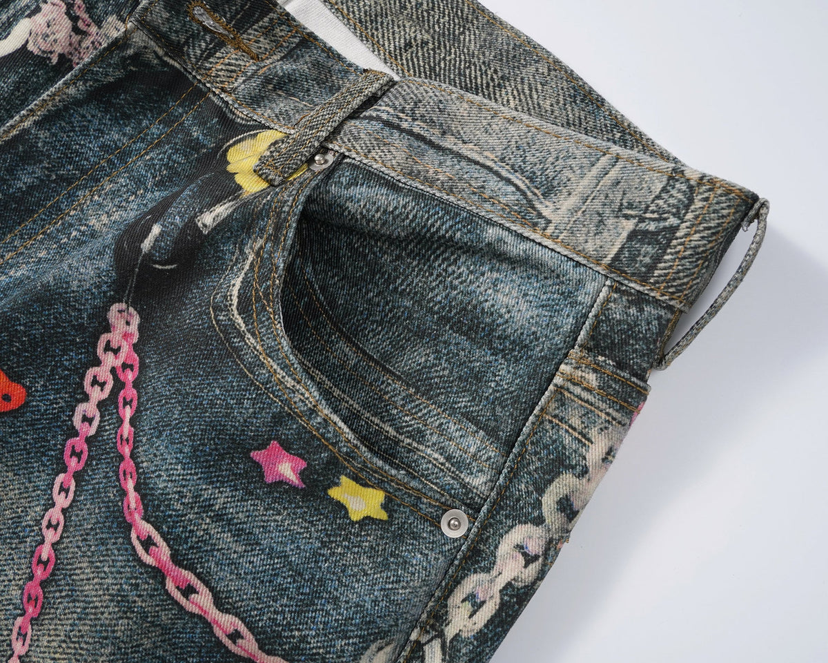 Pastel Chain Print | Denim Jeans - OMYGOODS
