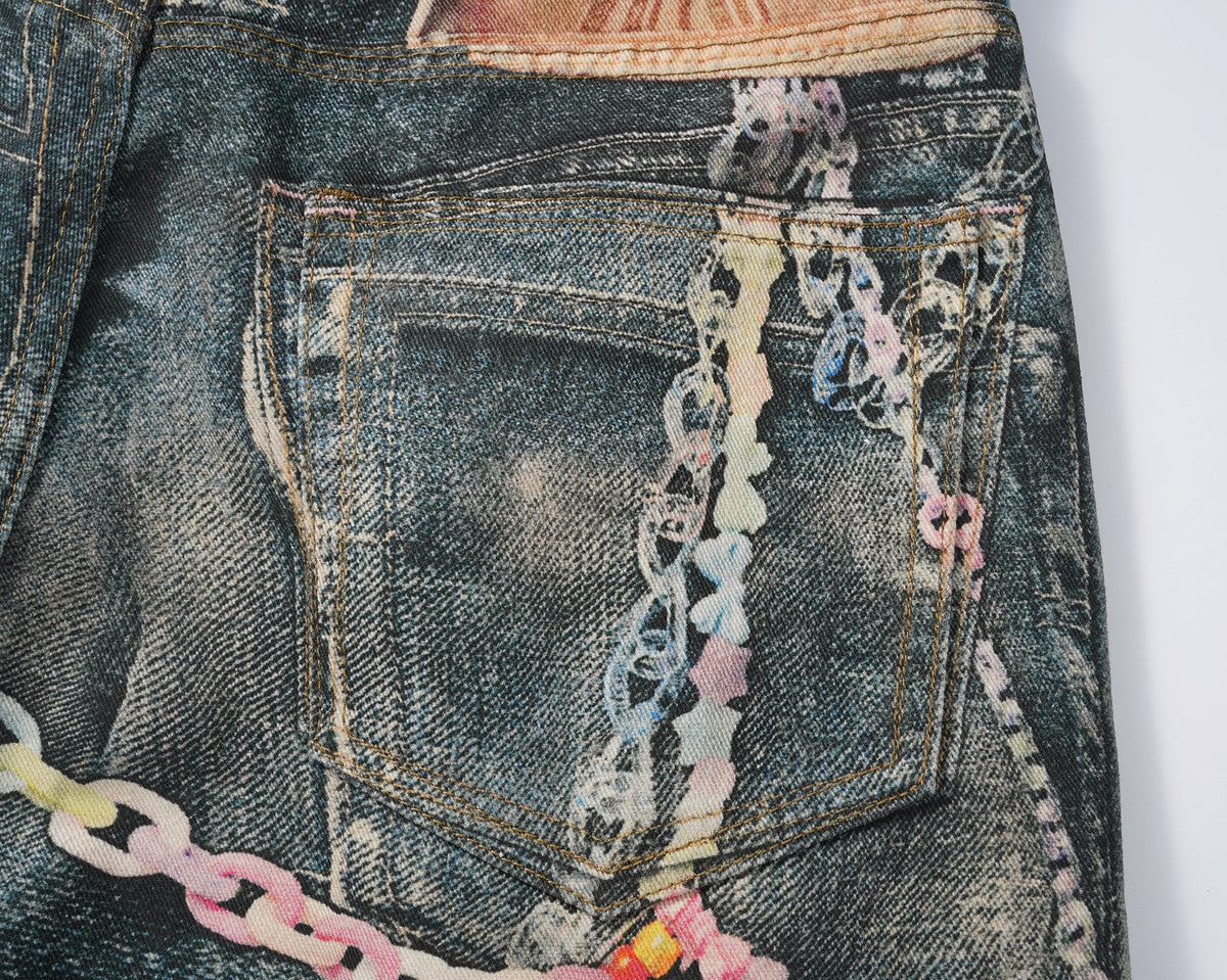 Pastel Chain Print | Denim Jeans - OMYGOODS