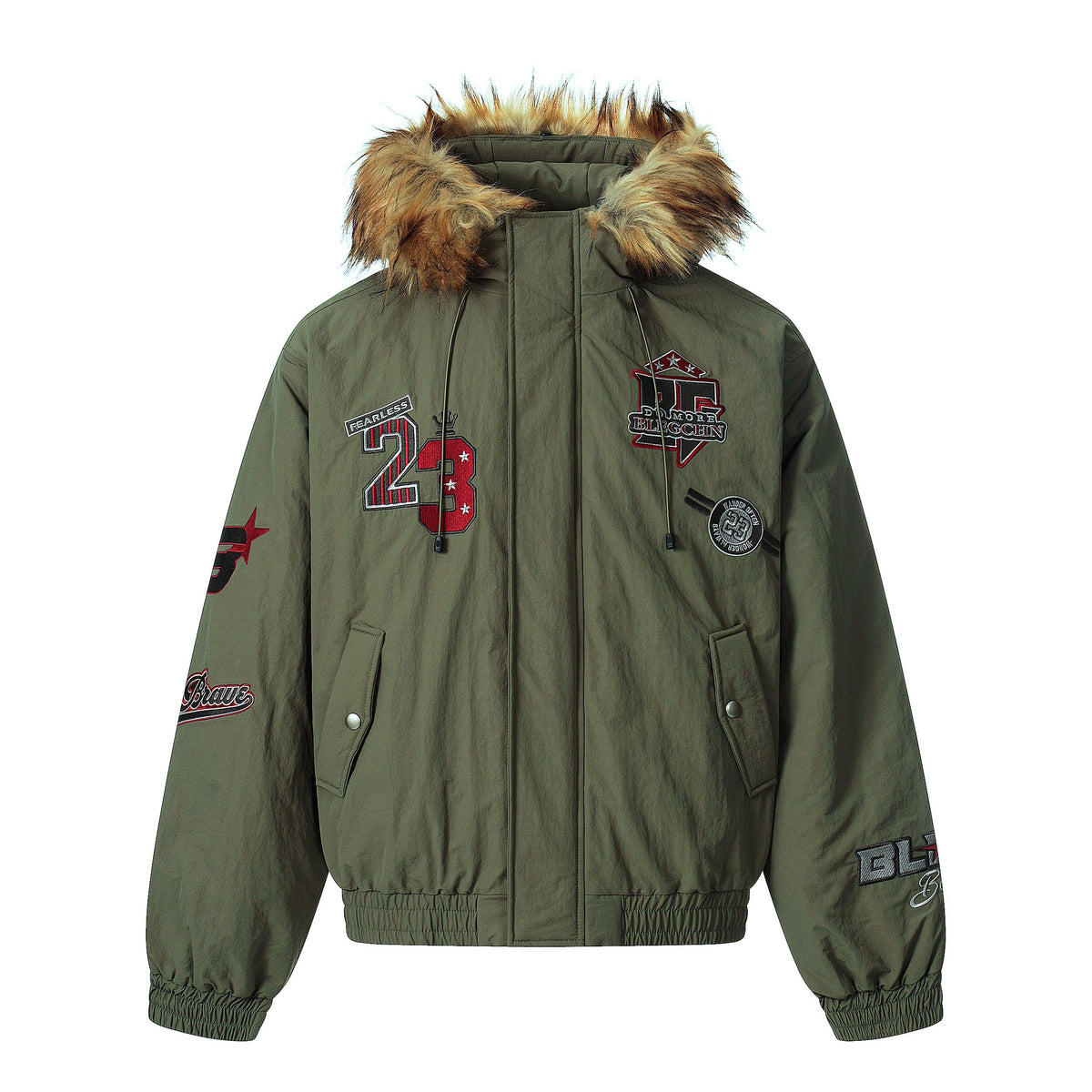Patch Embroidered | Fur Hooded Jacket - OMYGOODS