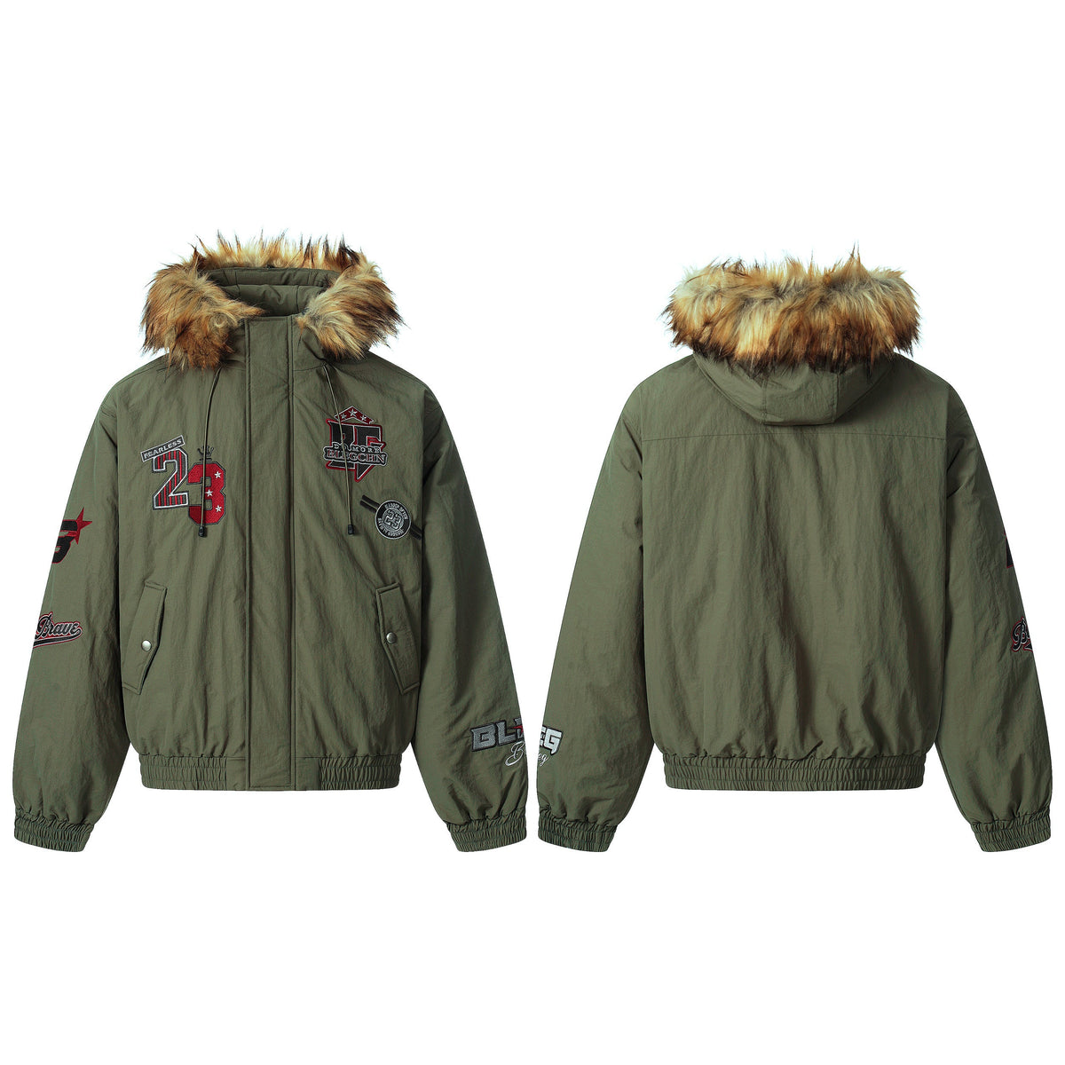 Patch Embroidered | Fur Hooded Jacket - OMYGOODS
