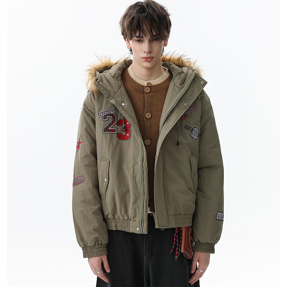 Patch Embroidered | Fur Hooded Jacket - OMYGOODS