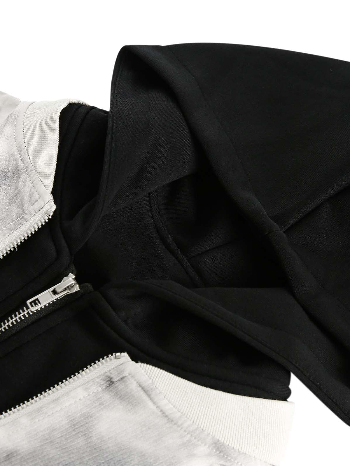 Omygoods Patchwork Faux Two-Piece Gradient Hooded Bomber Jacket
