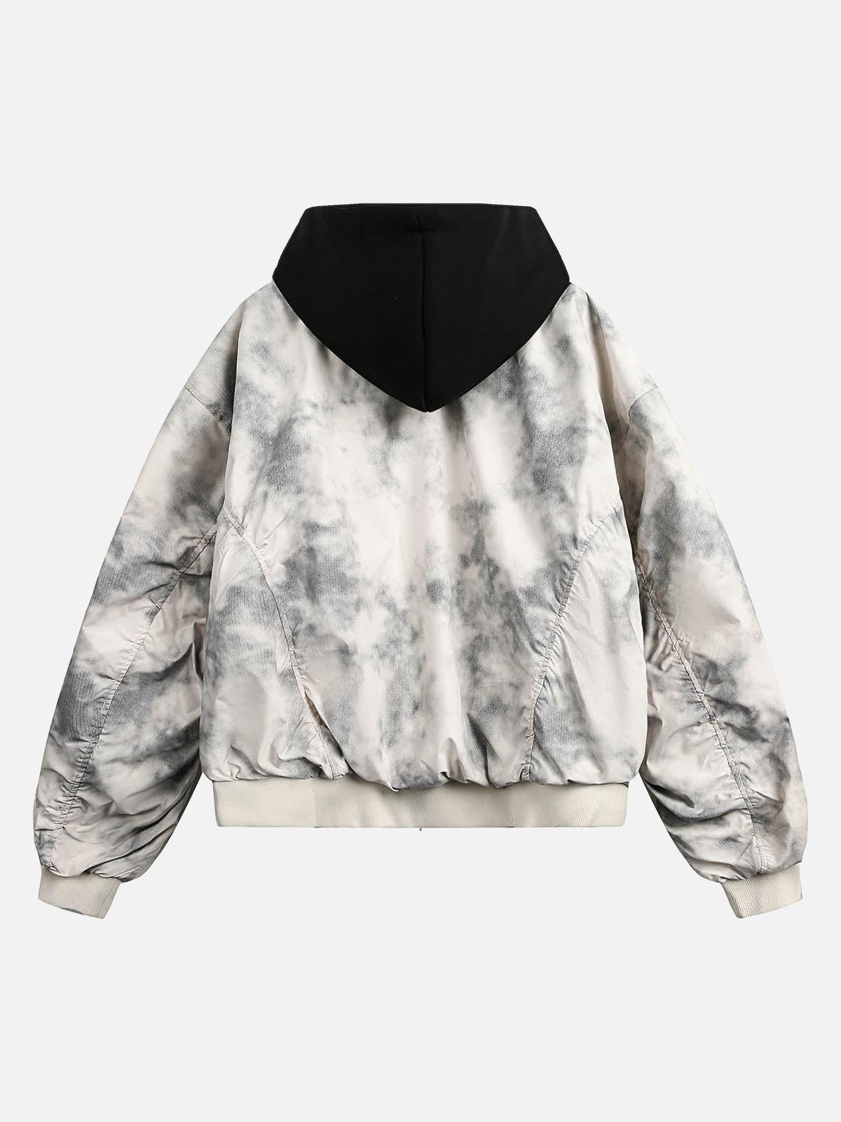 Omygoods Patchwork Faux Two-Piece Gradient Hooded Bomber Jacket