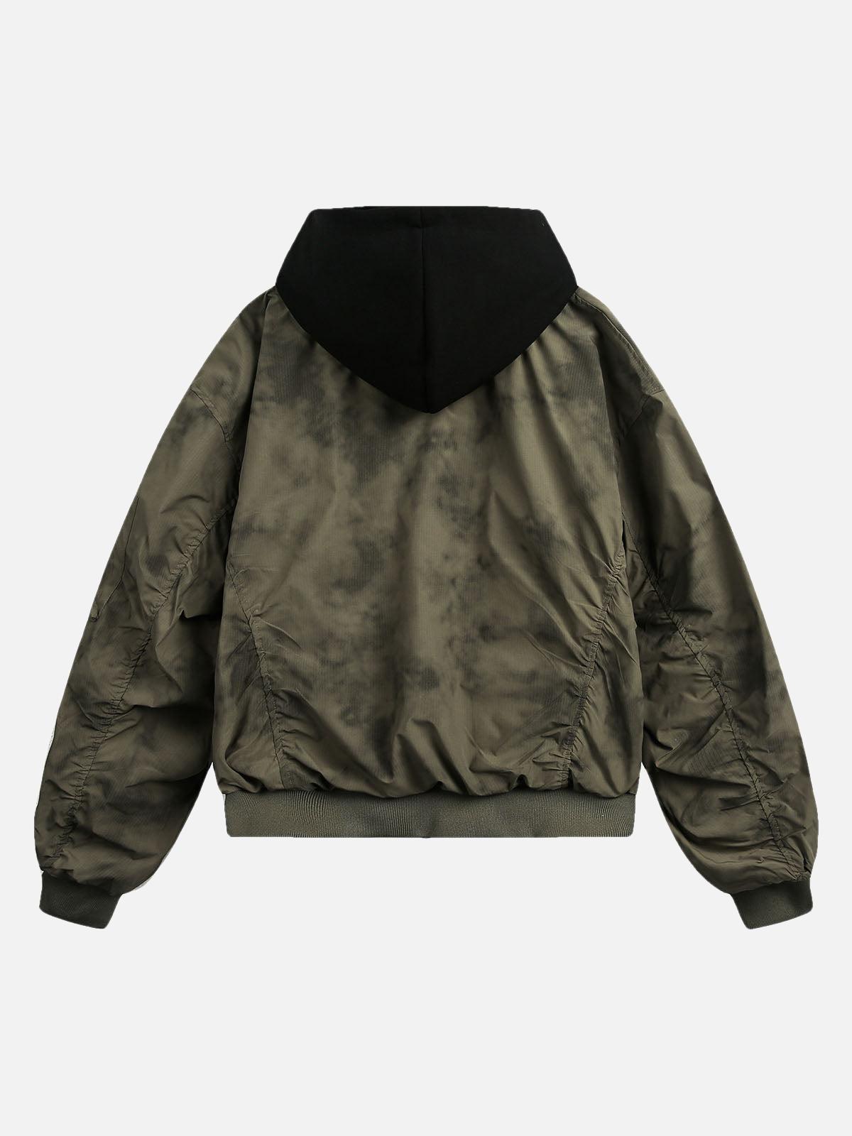 Omygoods Patchwork Faux Two-Piece Gradient Hooded Bomber Jacket