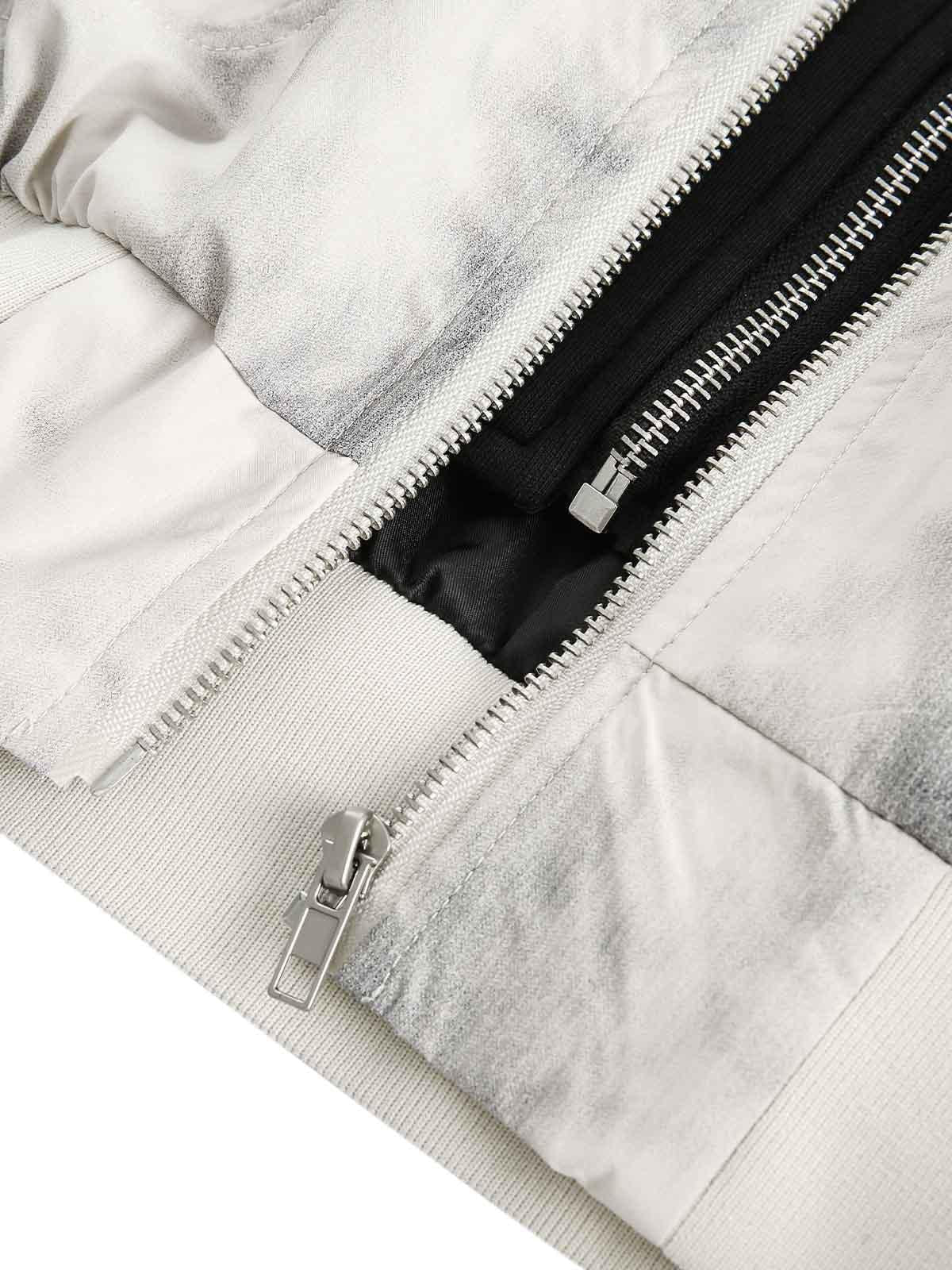 Omygoods Patchwork Faux Two-Piece Gradient Hooded Bomber Jacket