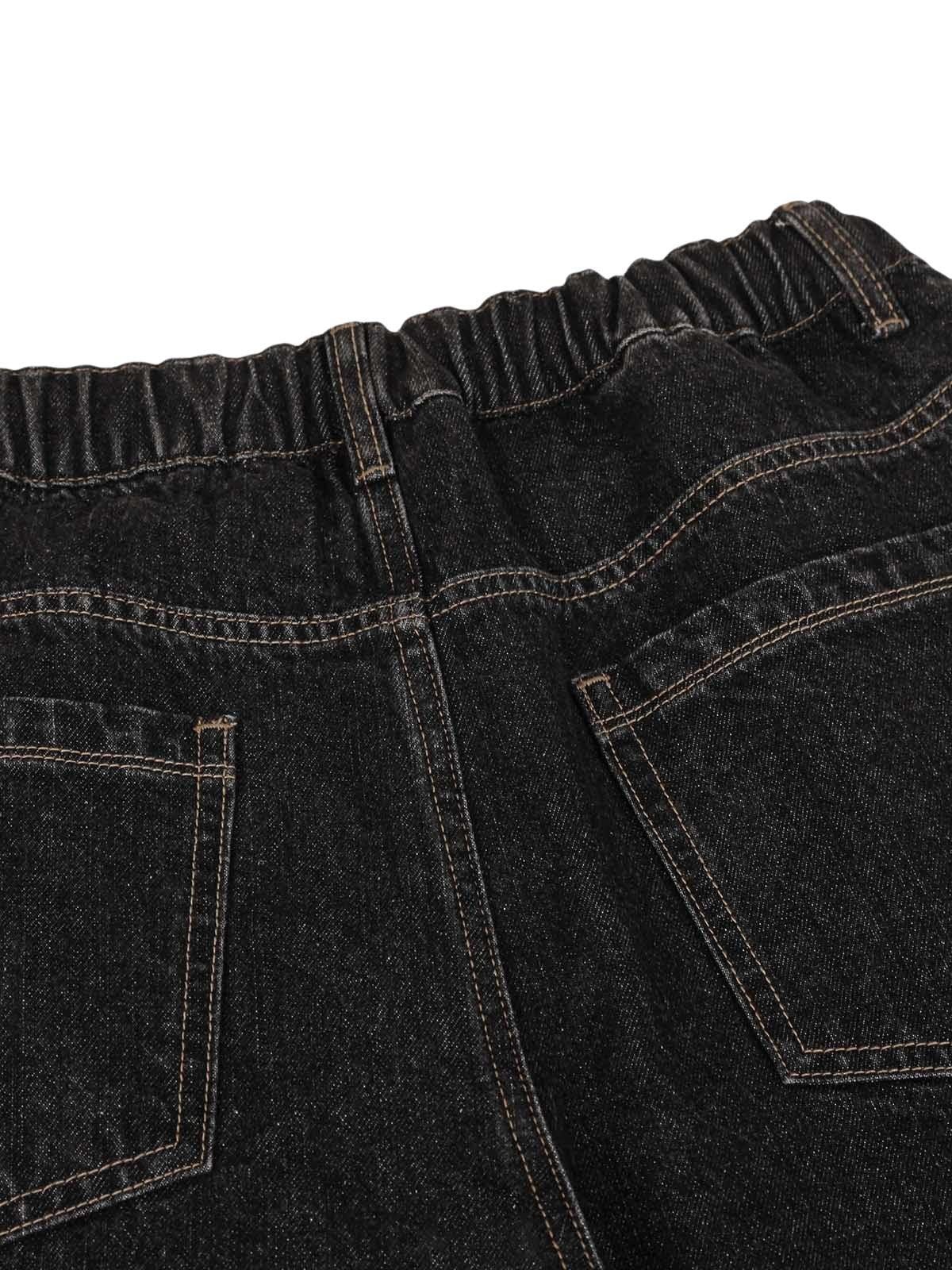Omygoods Patchwork Plaid Pleated Baggy Barrel Jeans