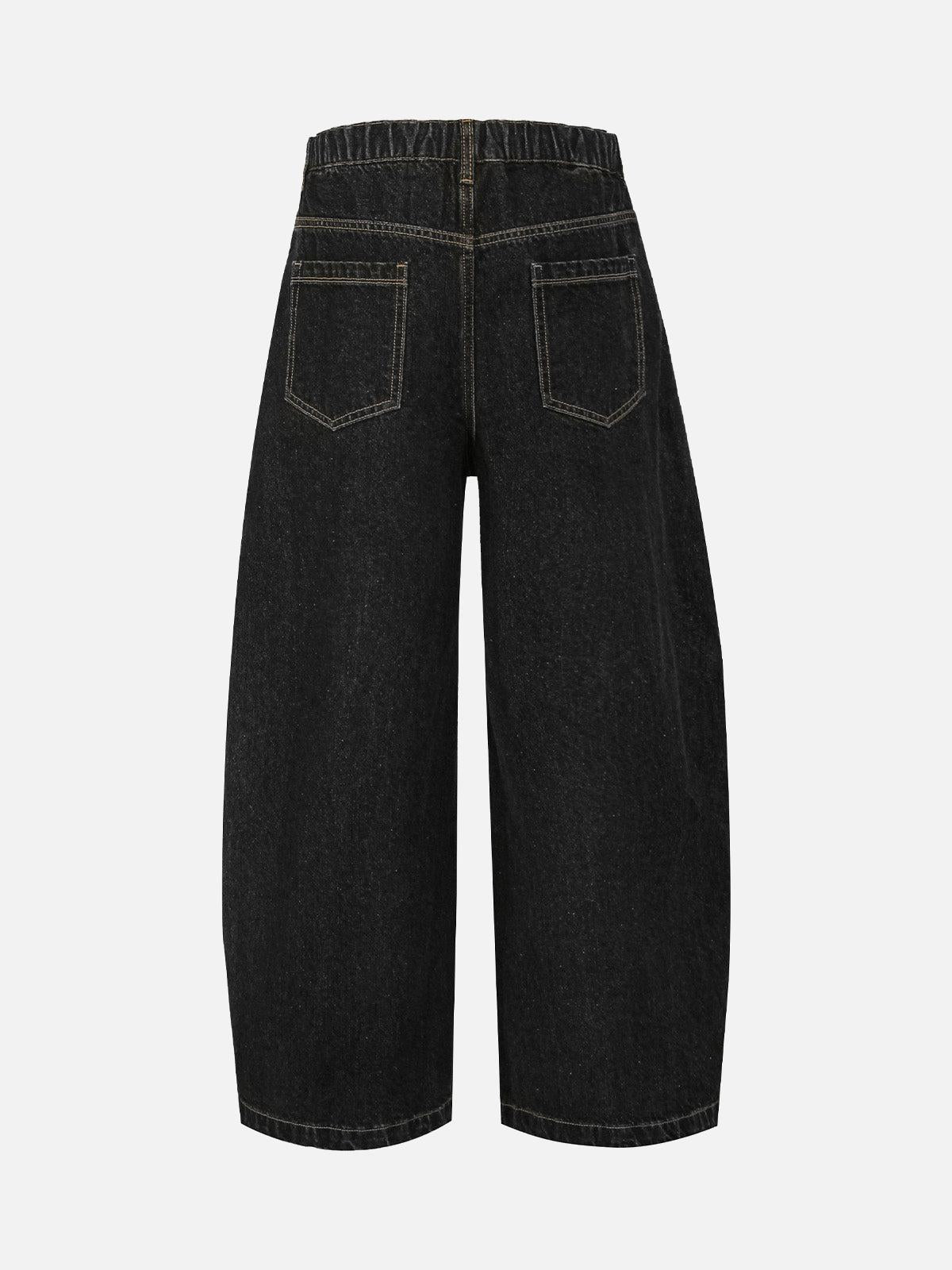 Omygoods Patchwork Plaid Pleated Baggy Barrel Jeans