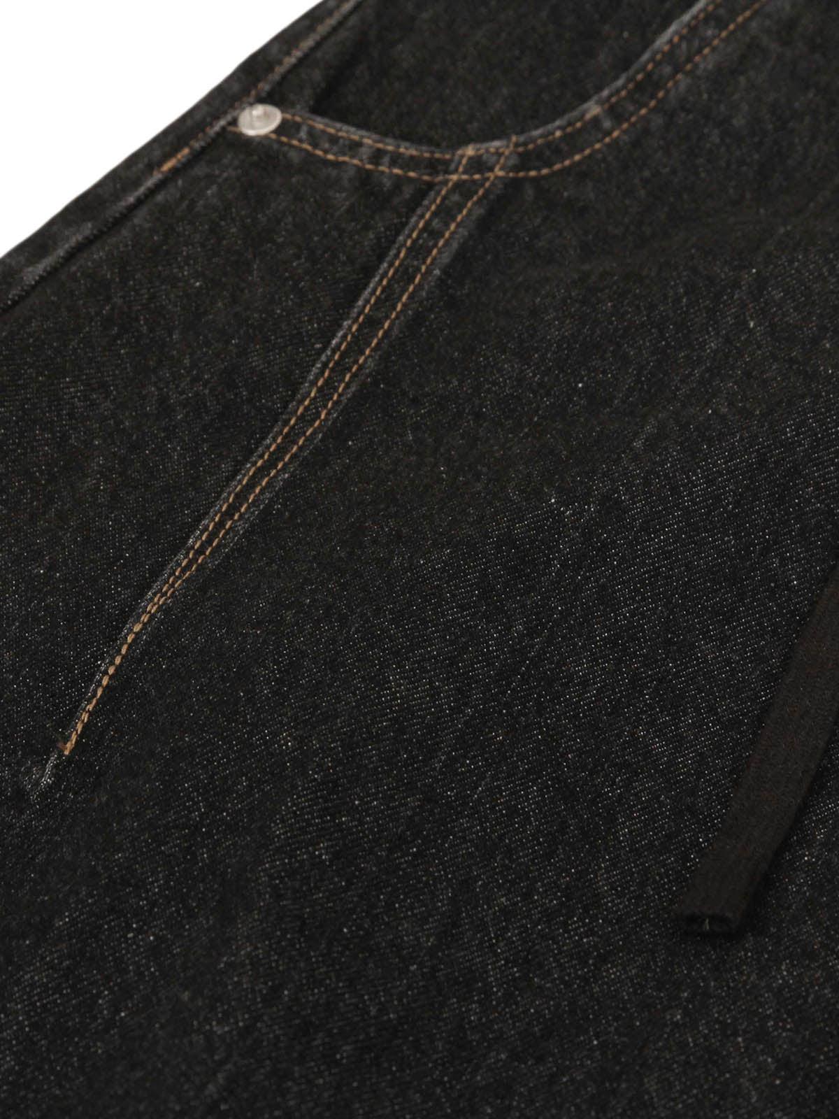 Omygoods Patchwork Plaid Pleated Baggy Barrel Jeans