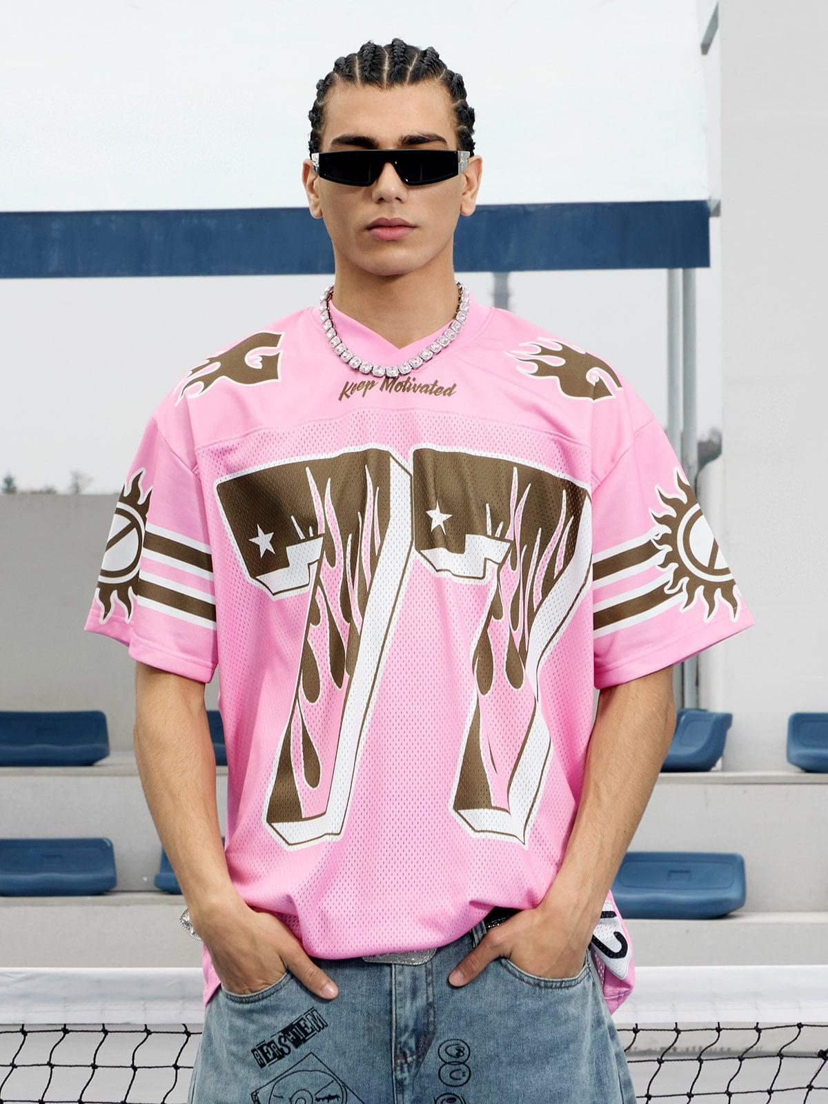 Omygoods Pink Flame Print Jersey T-Shirt