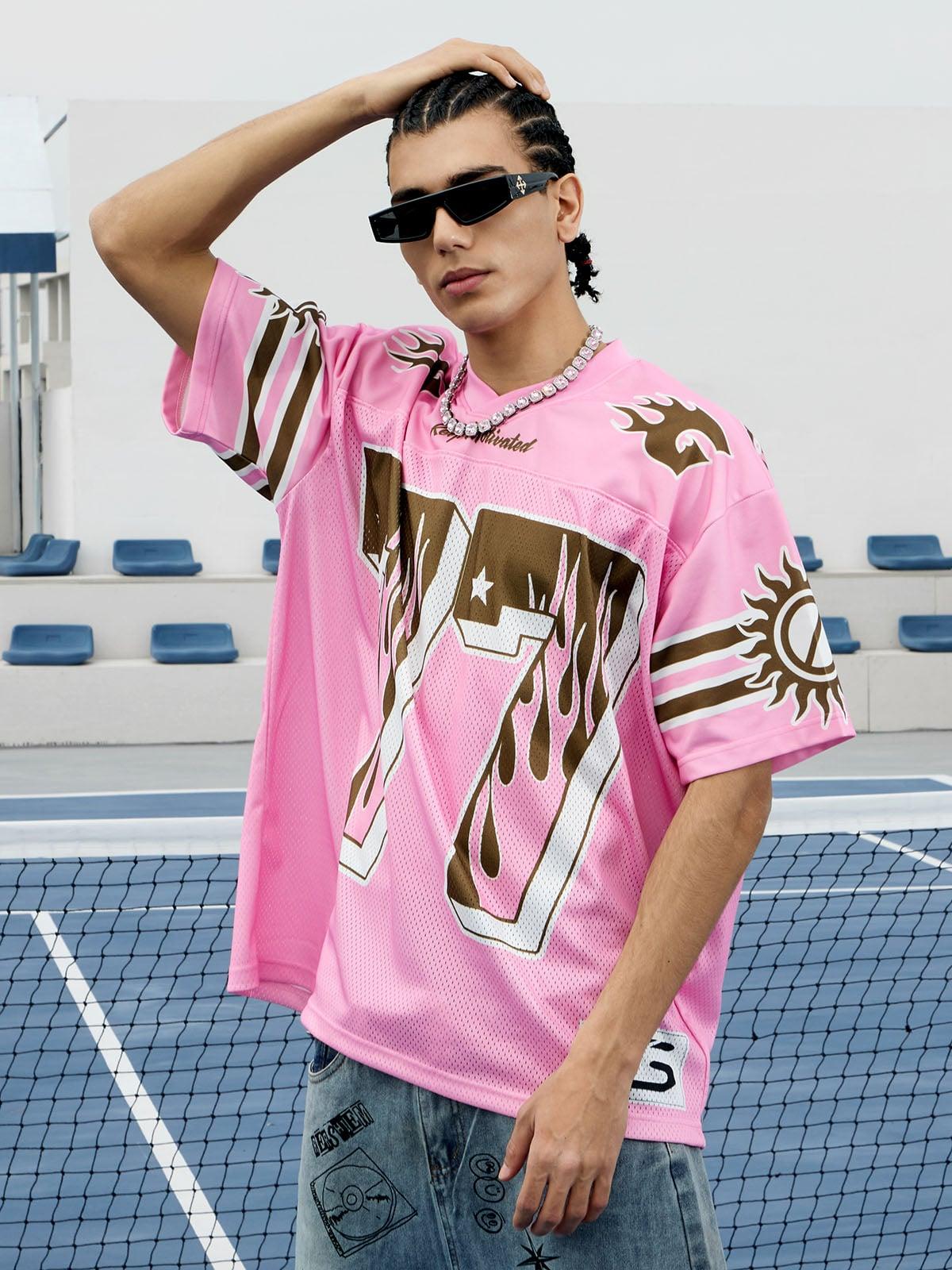 Omygoods Pink Flame Print Jersey T-Shirt