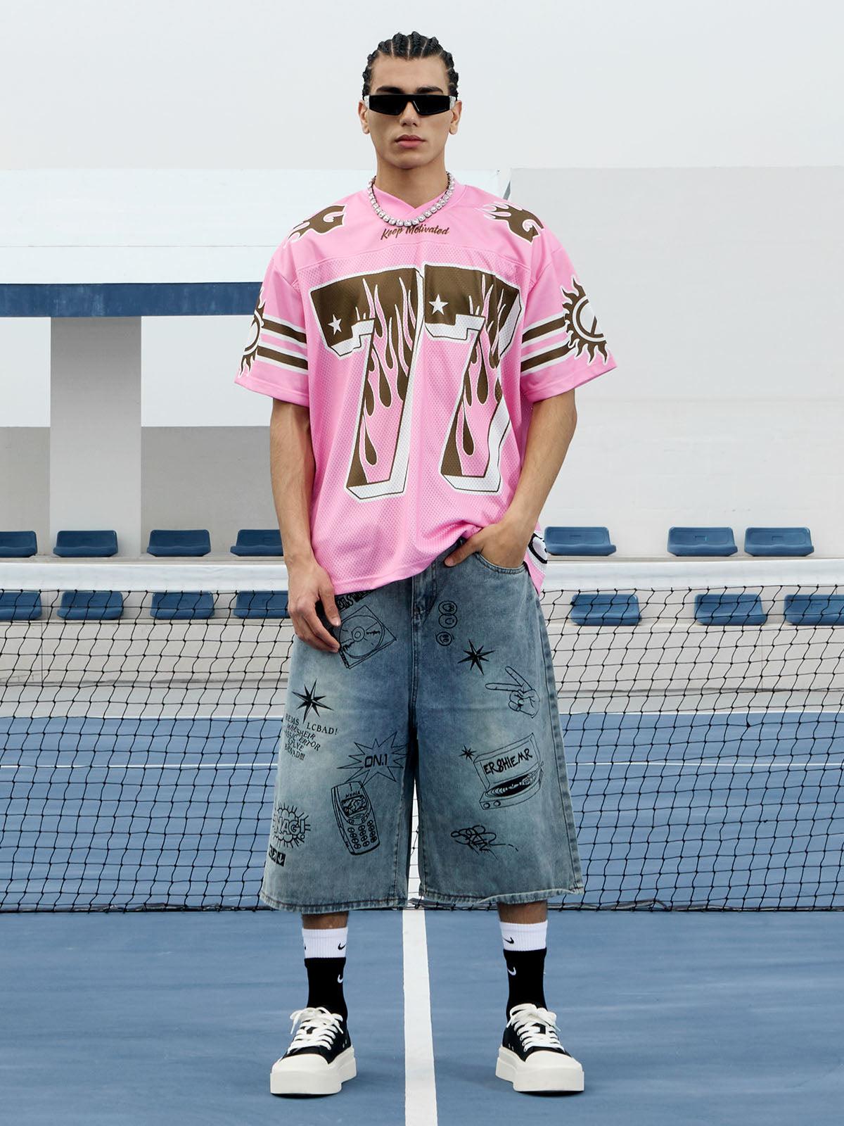 Omygoods Pink Flame Print Jersey T-Shirt