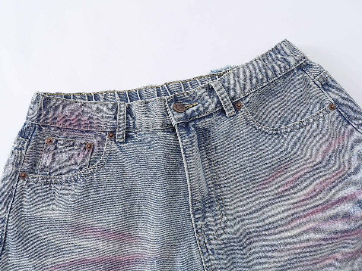Pink Spray Washed Denim Shorts - Effortlessly Stylish & Comfortable - OMYGOODS