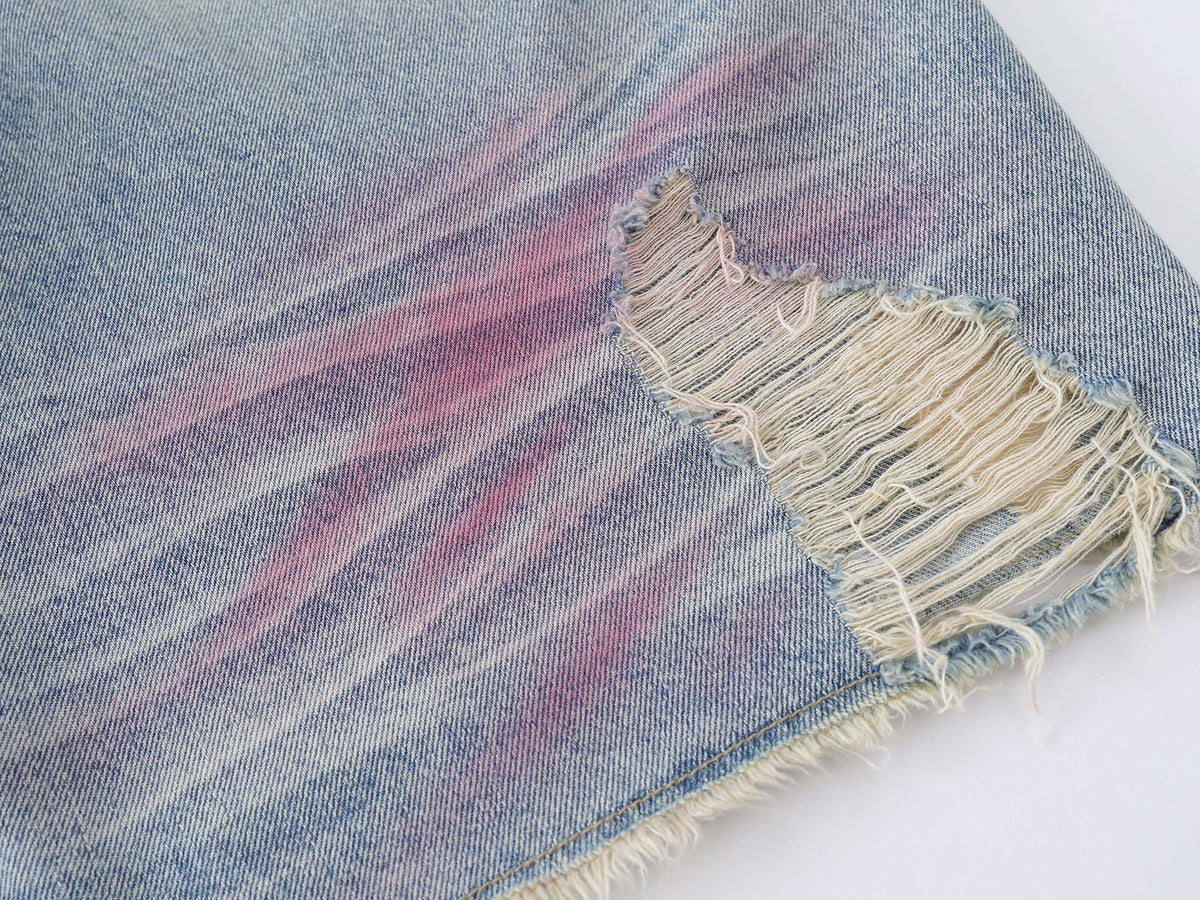 Pink Spray Washed Denim Shorts - Effortlessly Stylish & Comfortable - OMYGOODS