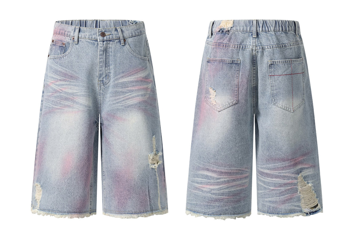 Pink Spray Washed Denim Shorts - Effortlessly Stylish & Comfortable - OMYGOODS