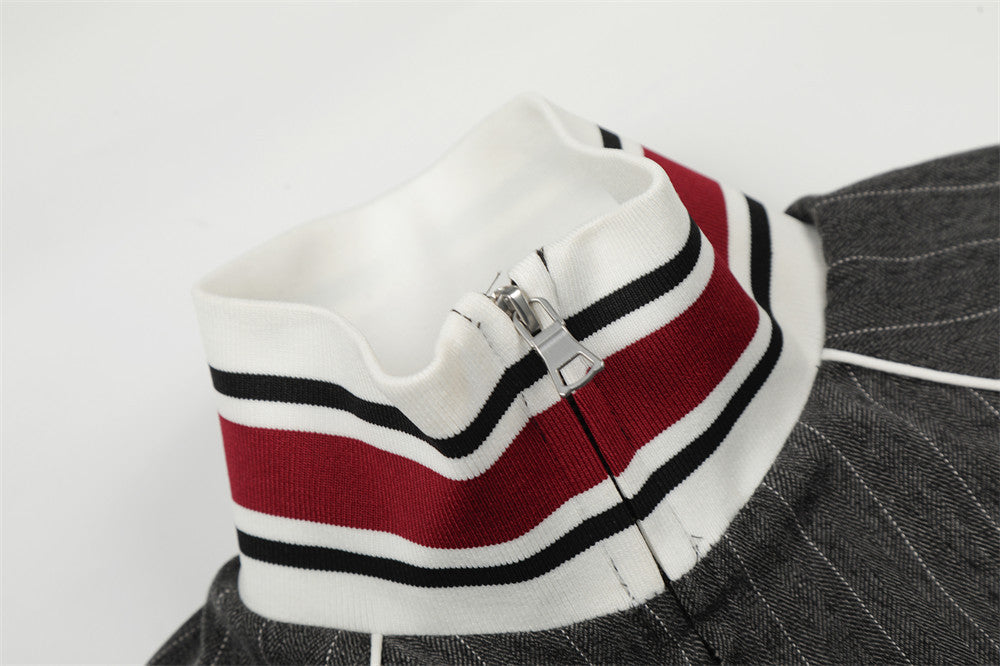 Pinstripe Vertical Embroidery Track Jacket - OMYGOODS