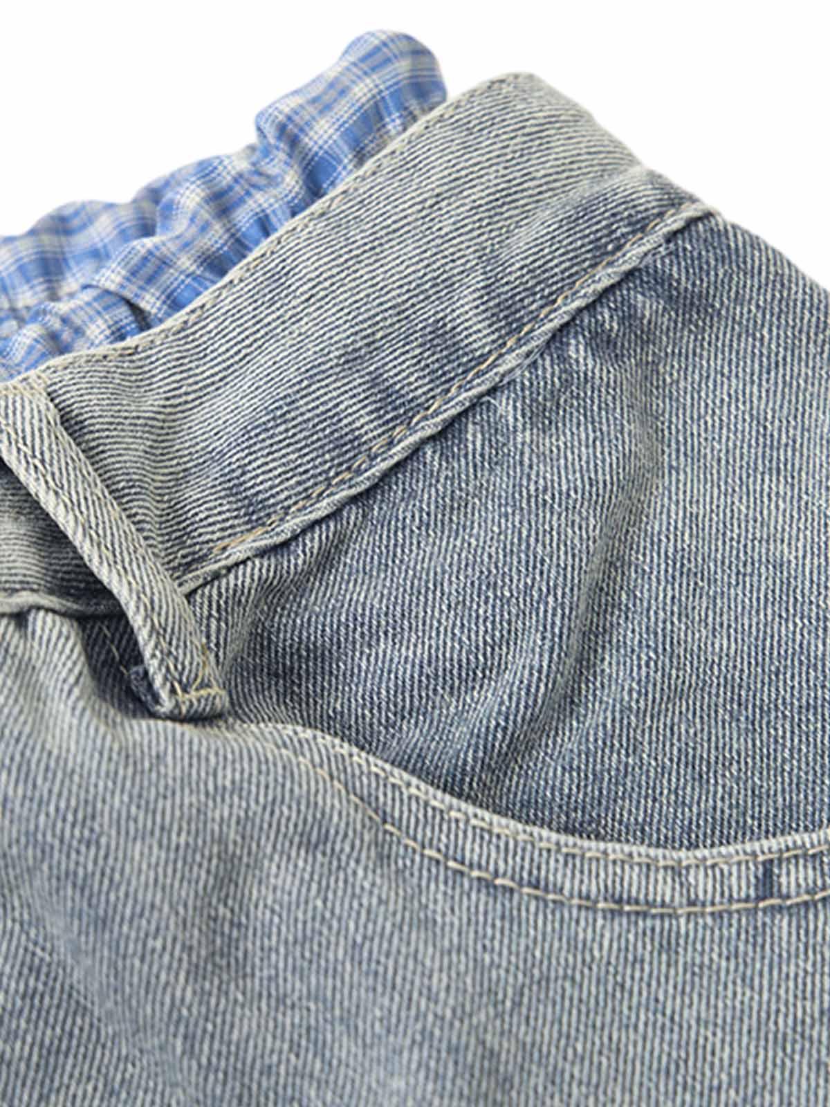 Omygoods Plaid Double Waist Baggy Jeans