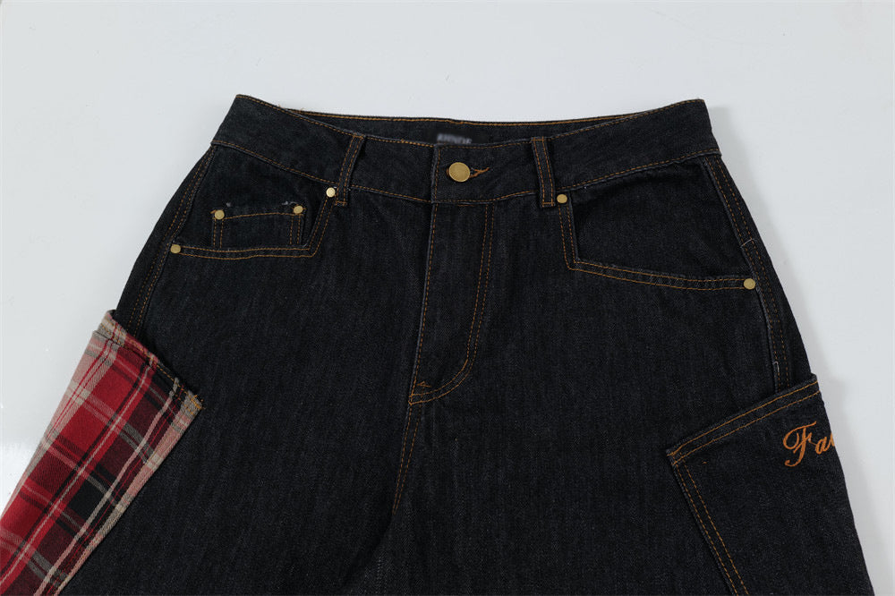 Plaid Patchwork | BAGGY BARREL Jeans - OMYGOODS