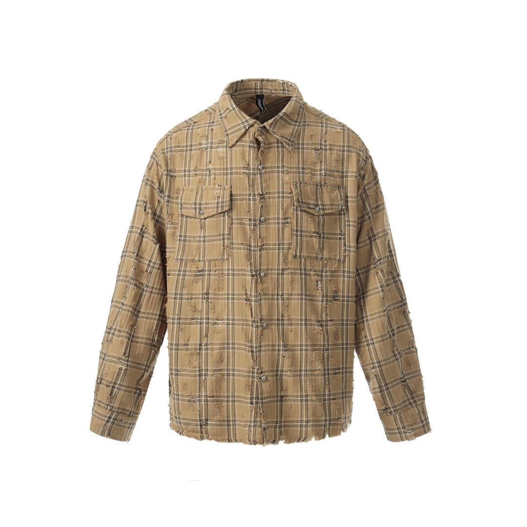 Distressed Plaid Flannel Shirt
