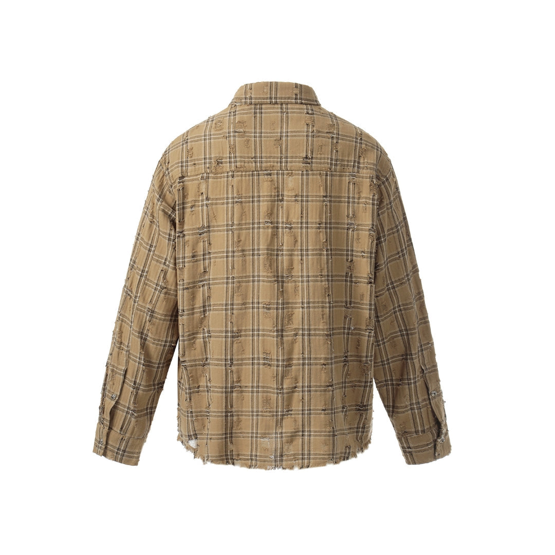 Distressed Plaid Flannel Shirt