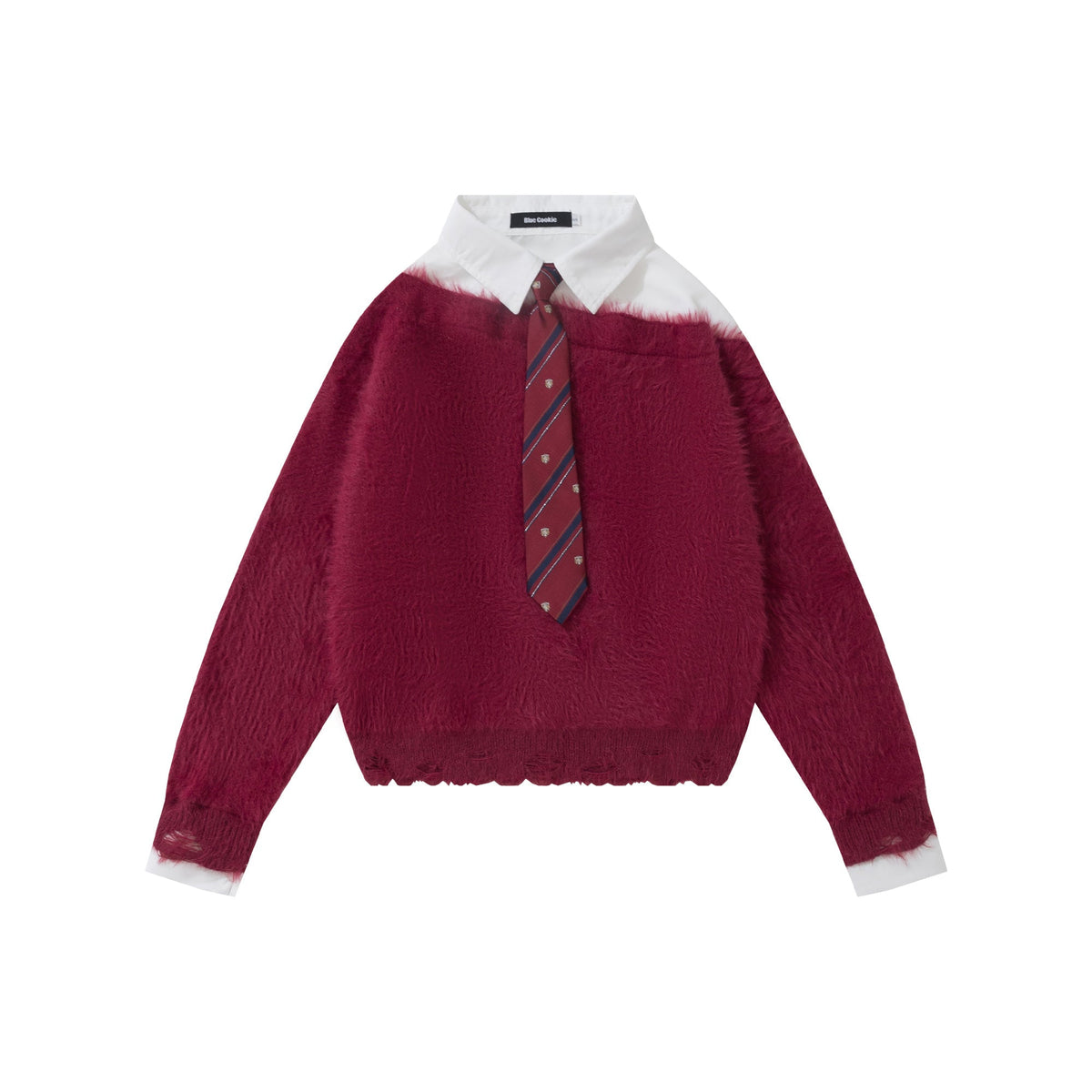 Preppy Fuzz | Mock-Layered Tie Collar Sweater - OMYGOODS
