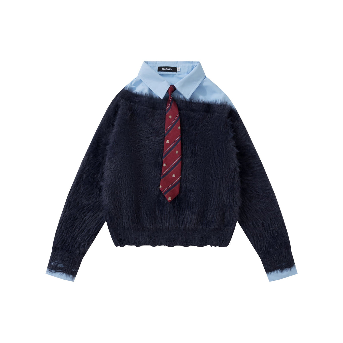 Preppy Fuzz | Mock-Layered Tie Collar Sweater - OMYGOODS