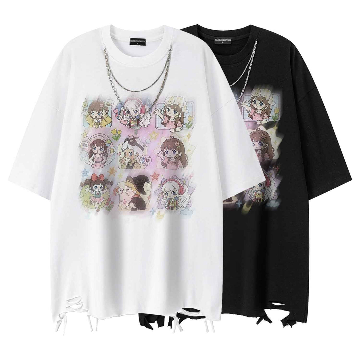 Q-version girls' printed short sleeved shirt