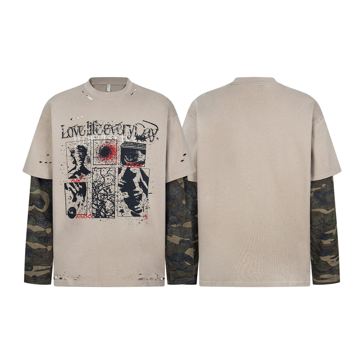 Retro Camouflage Patchwork | Ripped Sweatshirt - OMYGOODS