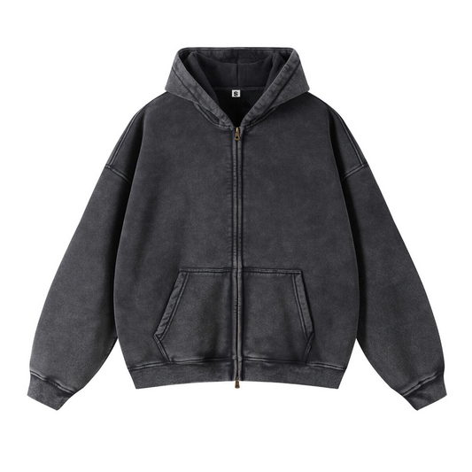 Retro Essence | Washed Oversized Zip-Up Hoodie - OMYGOODS
