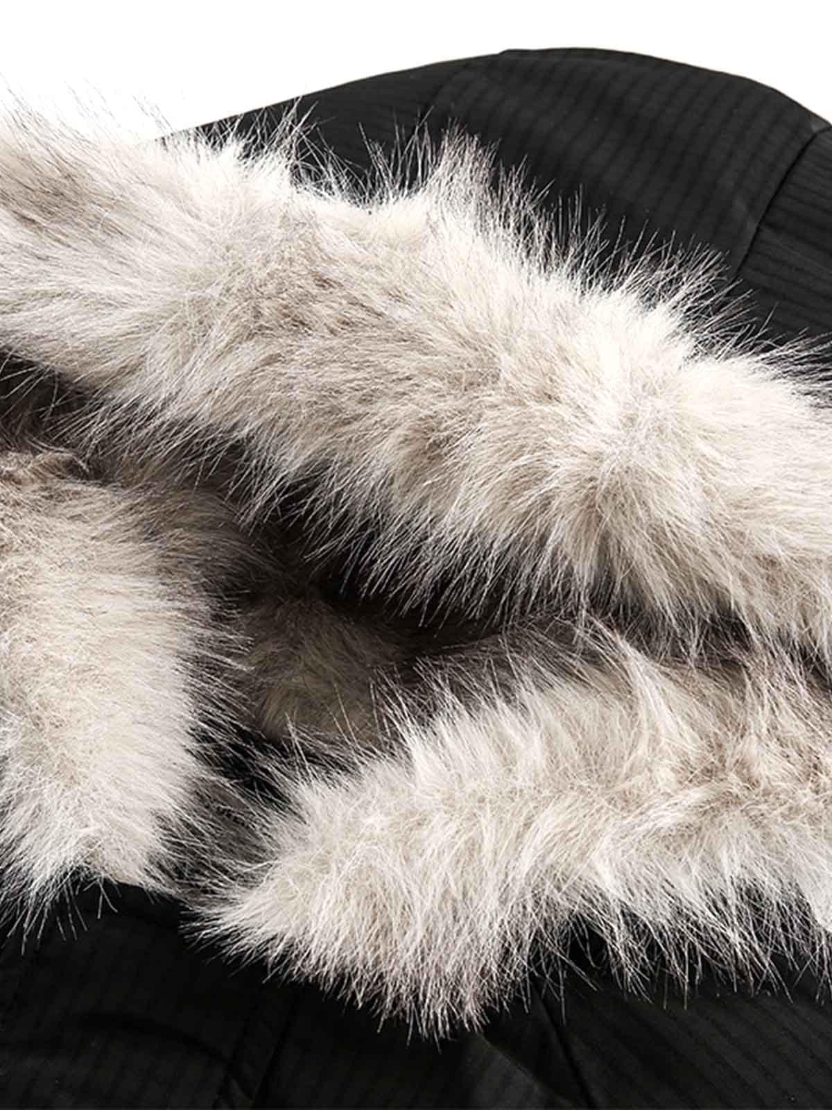 Omygoods Retro Fur Hooded Fleece Bomber Jacket