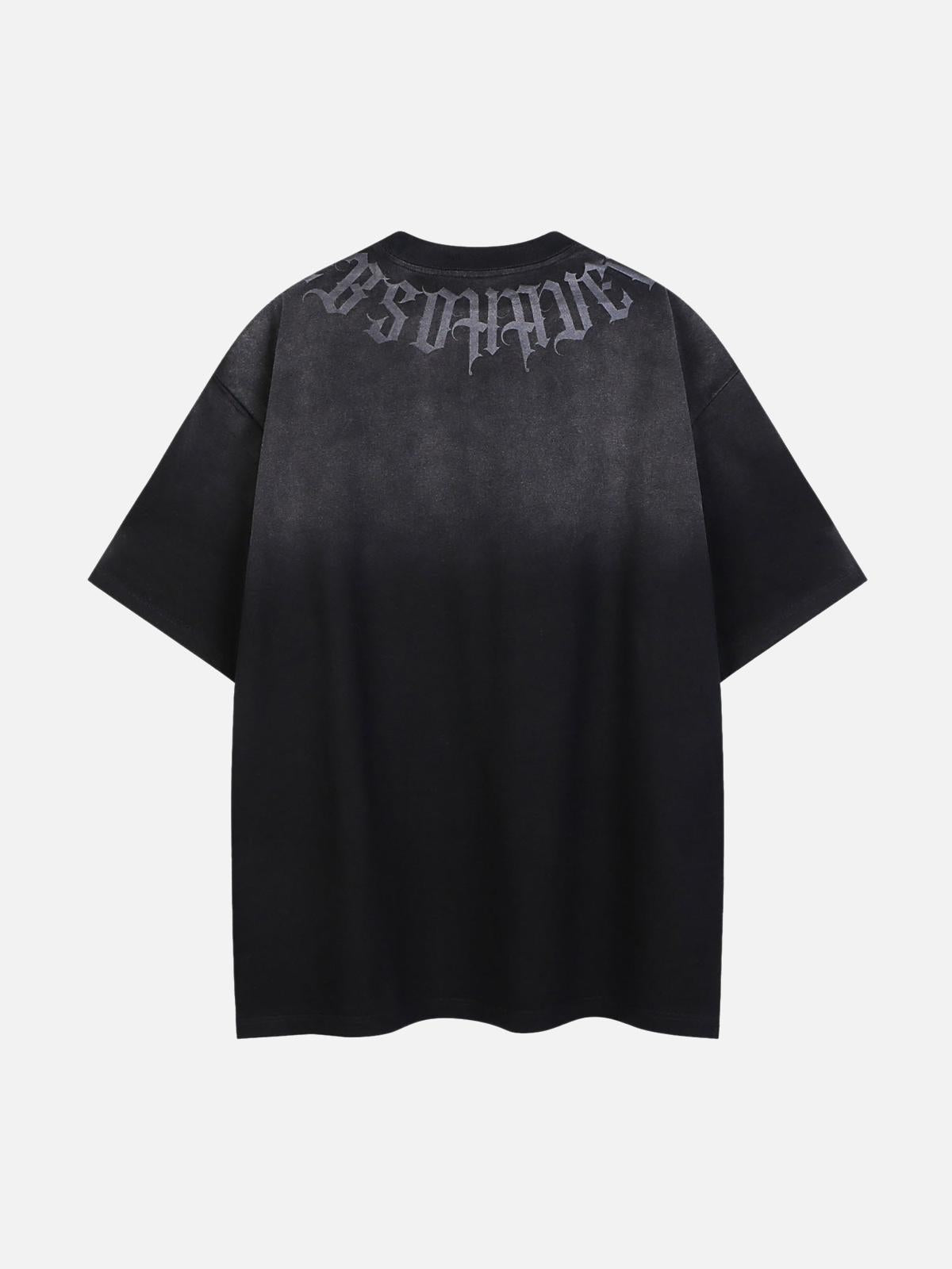 Omygoods Retro Gradient Letter Printed Washed Oversize T-Shirt