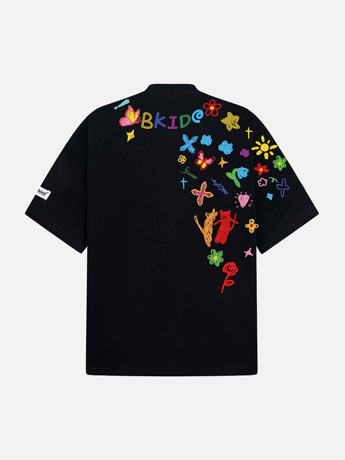Omygoods Retro Graffiti Hand-Painted T-Shirt
