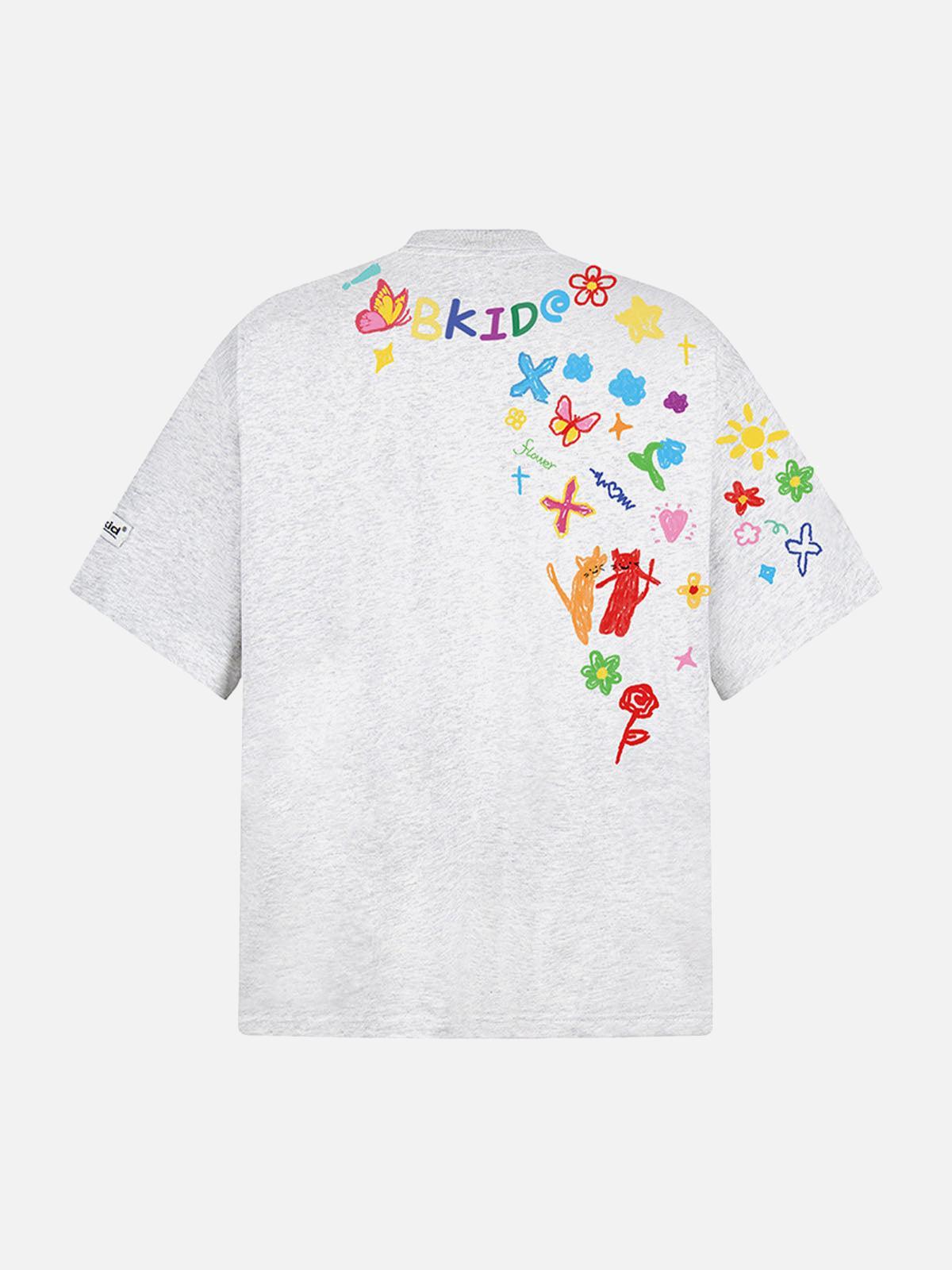 Omygoods Retro Graffiti Hand-Painted T-Shirt